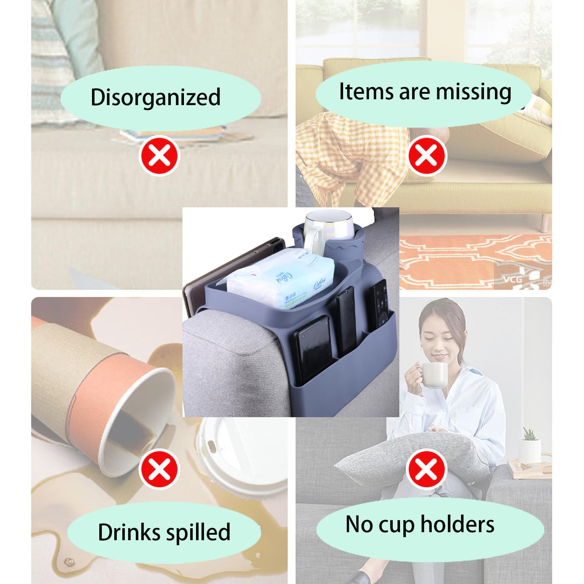 DLBTWDOYLS Silicone Sofa Cup Holder Tray, Non-slip Sofa Armrest Cup Holder with Side Pockets, Multi-functional Sofa Armrest Organiser - image 4