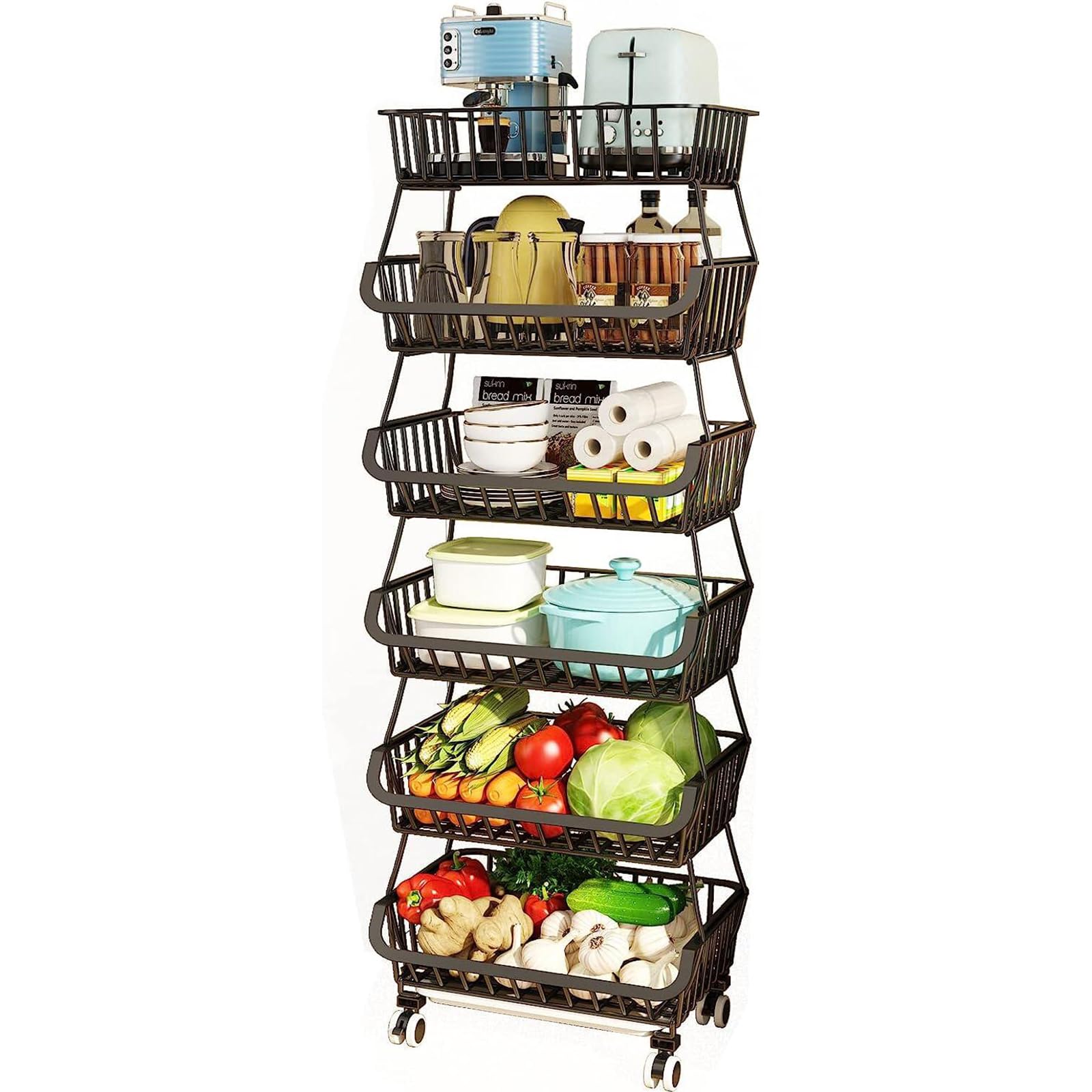 BRIAN & DANY 6-Tier Stackable Vegetable Rack | Rolling Kitchen Cart