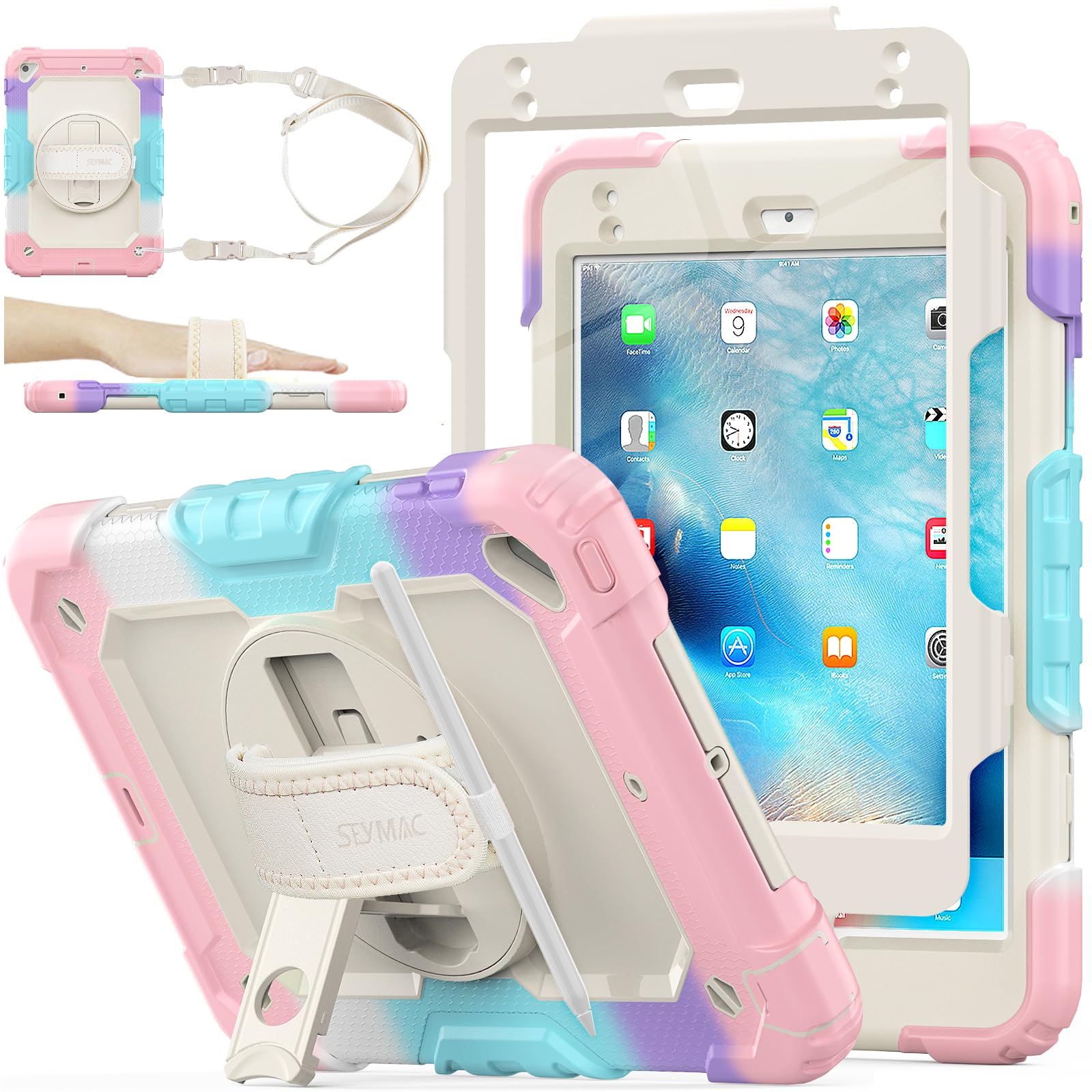 SEYMAC iPad Mini 5/4 Case - Rugged Protective Cover with Stand - Pink