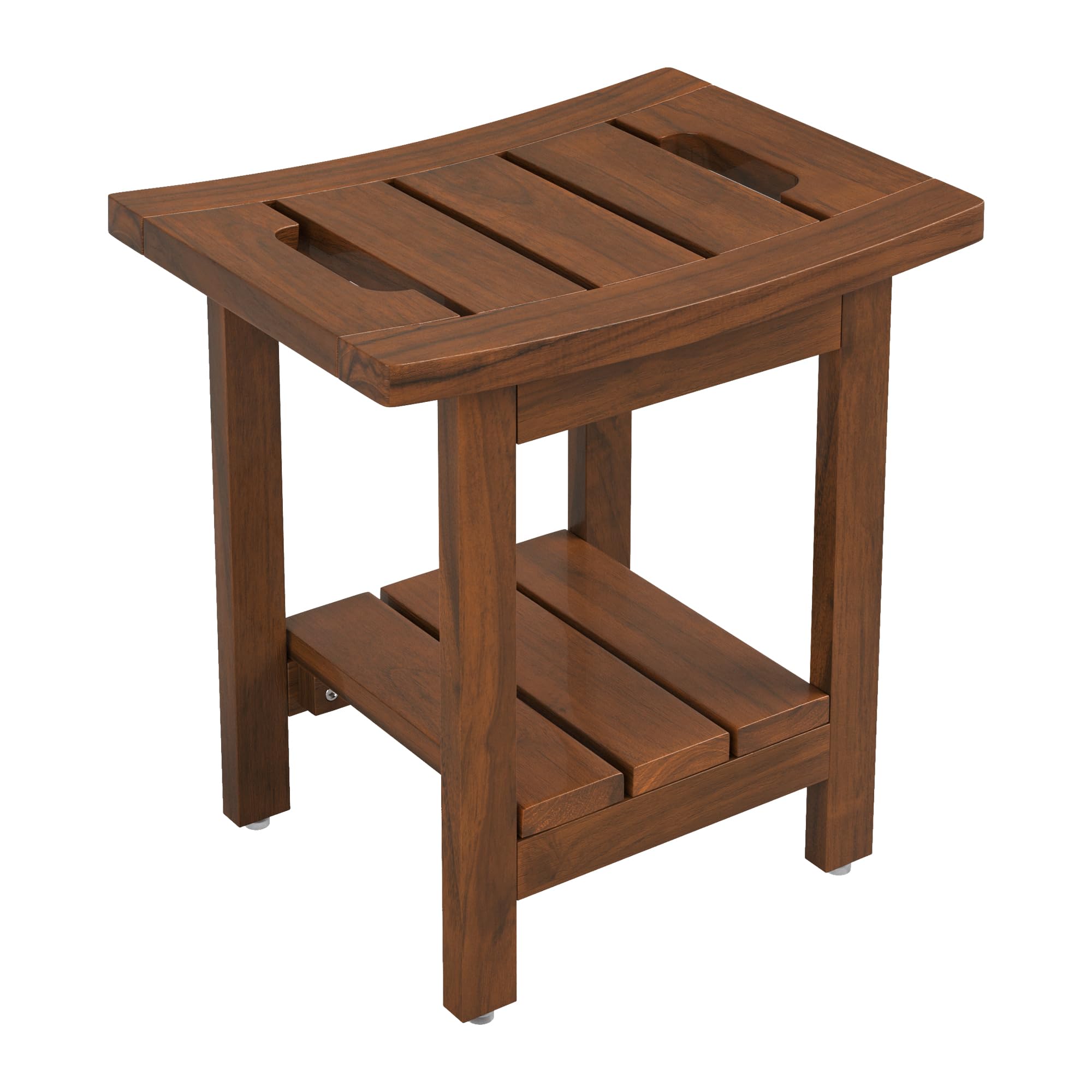 LUE BONA Solid Teak Shower Stool with Storage Shelf | Waterproof Seat