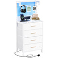 MUTUN Bedside Table with Charging Station, LED Light & 4 Drawers - White