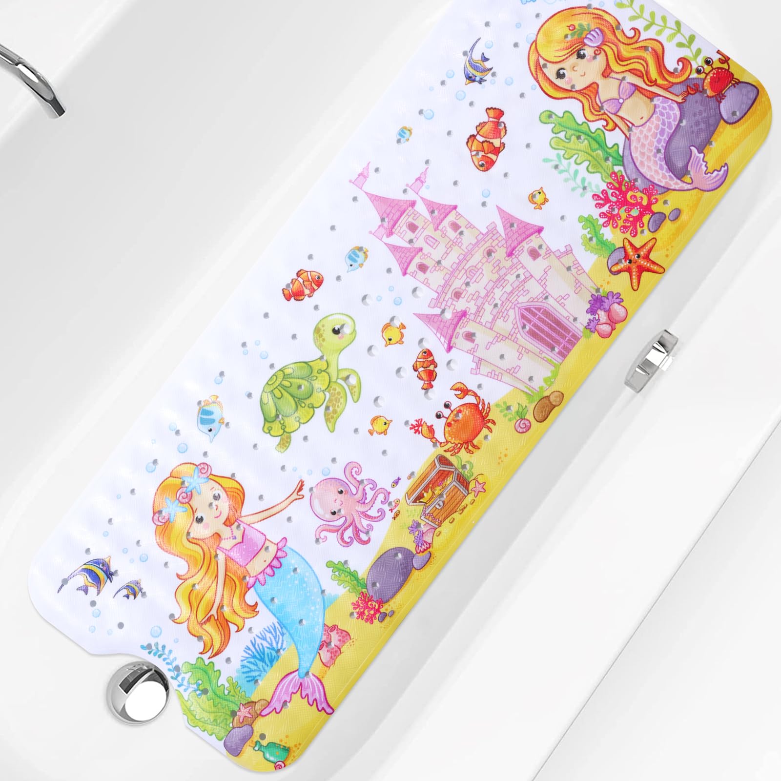 Kids Bath Mat – Non-Slip Cartoon Sea Theme PVC Tub Mat, 100x40cm