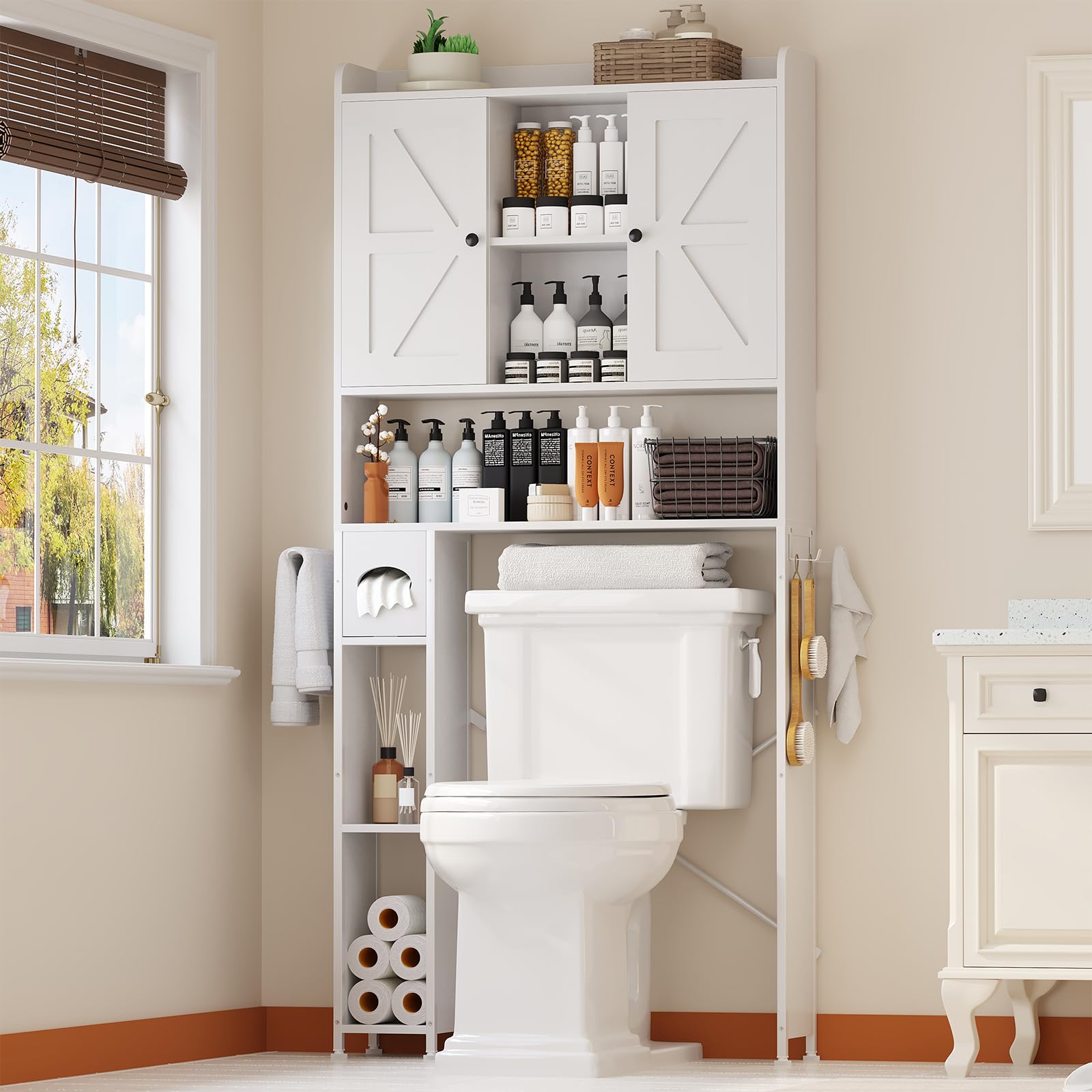 Over The Toilet Storage Cabinet – Farmhouse Barn Door Organizer