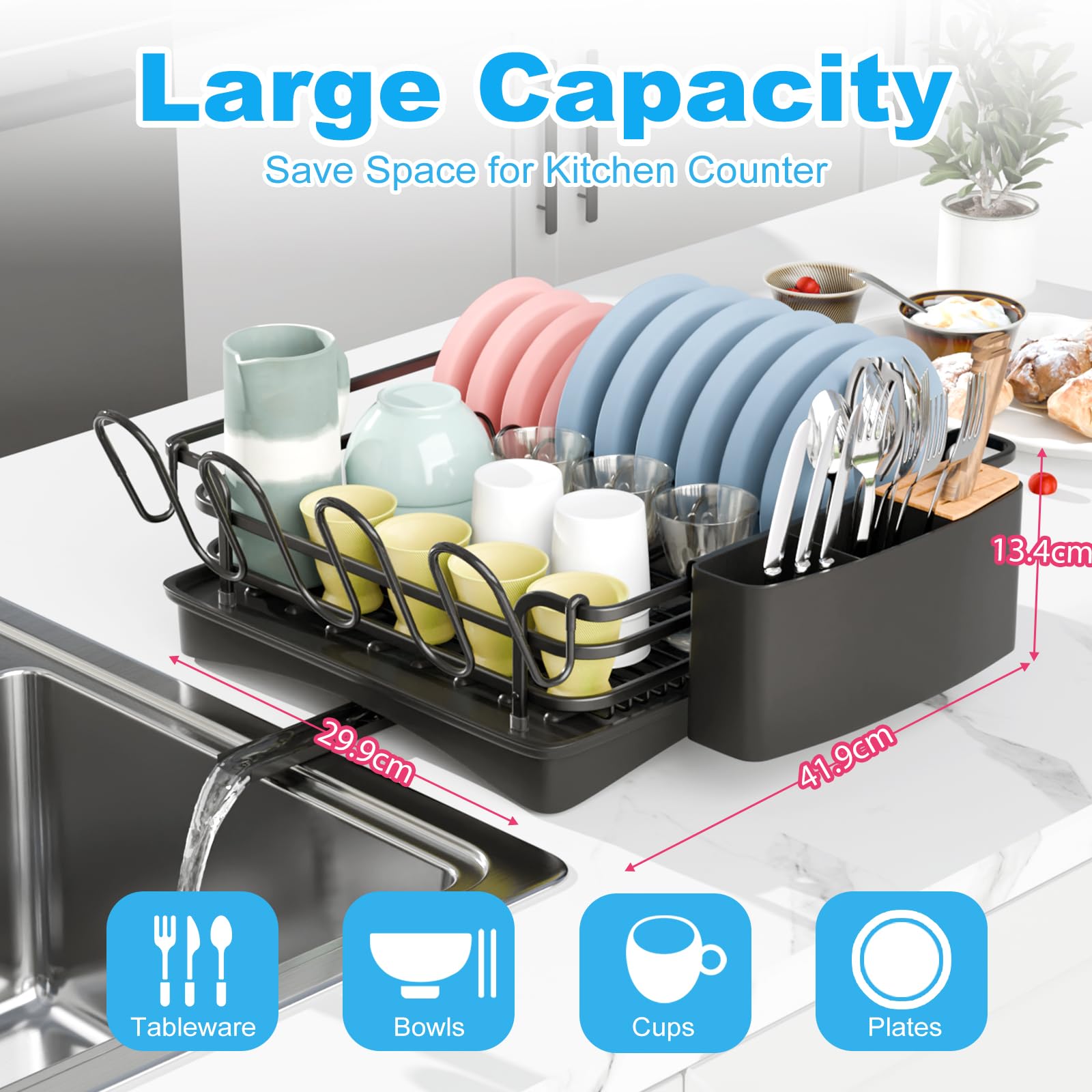 BRIAN & DANY Aluminum Dish Drying Rack | Rust-Proof Drainer with Swivel Spout