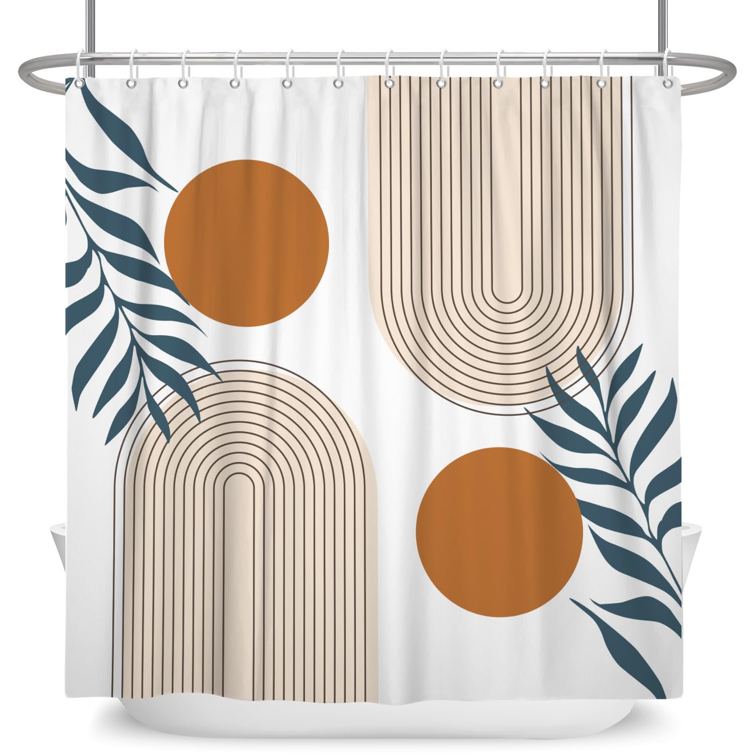 ASDCXZ Boho Shower Curtain | Modern Abstract Sun & Leaves | 180 x 200 cm