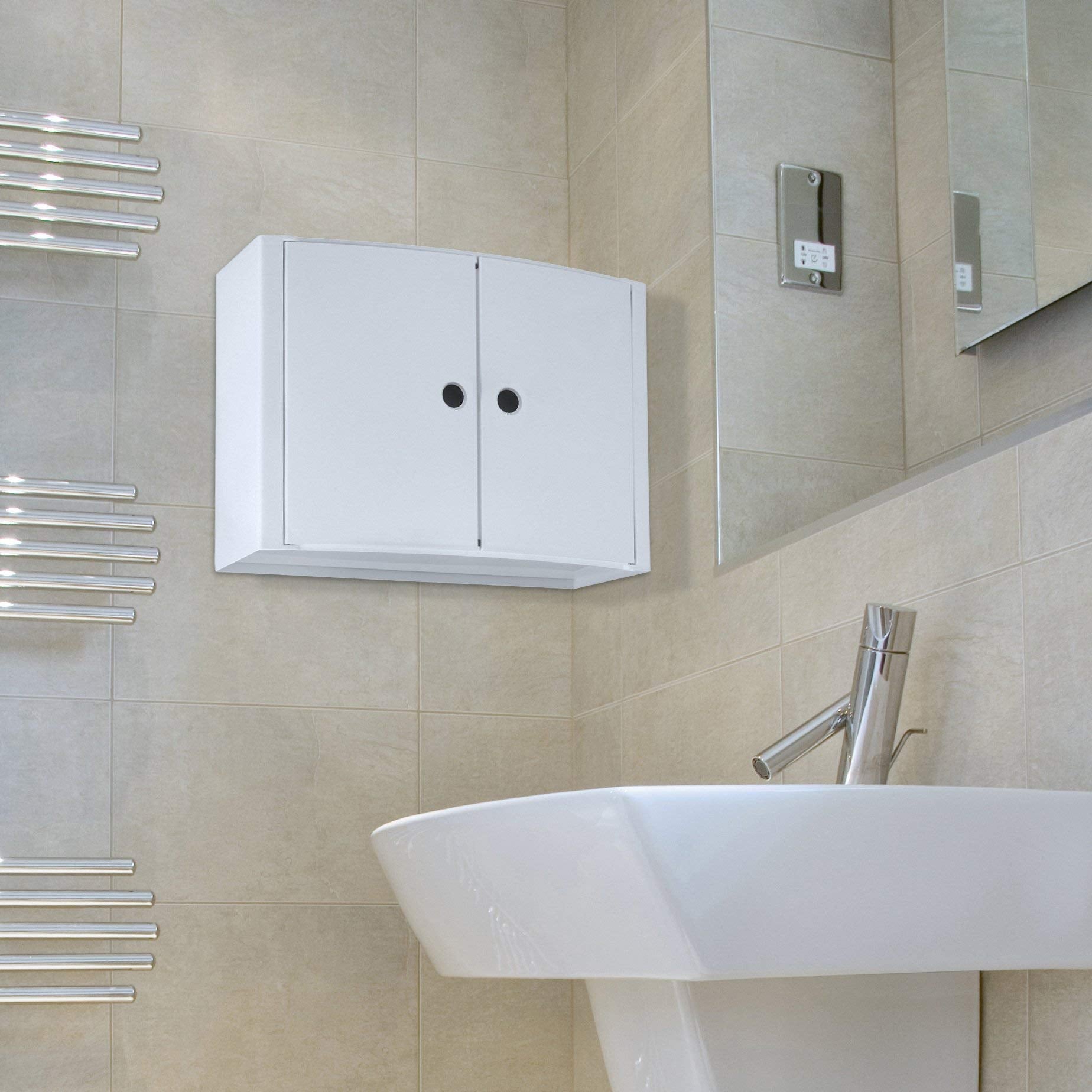TATAY Horizontal Bathroom Cabinet | White Plastic Wall Storage Unit