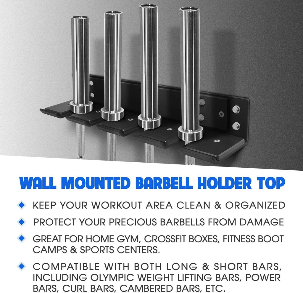 Yes4All Vertical Wall Mounted Olympic Barbell Holder - 4 Bar Steel Rack