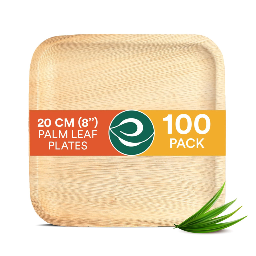 Eco Soul 100-Pack Palm Leaf Plates | 8-Inch Square Compostable Plates