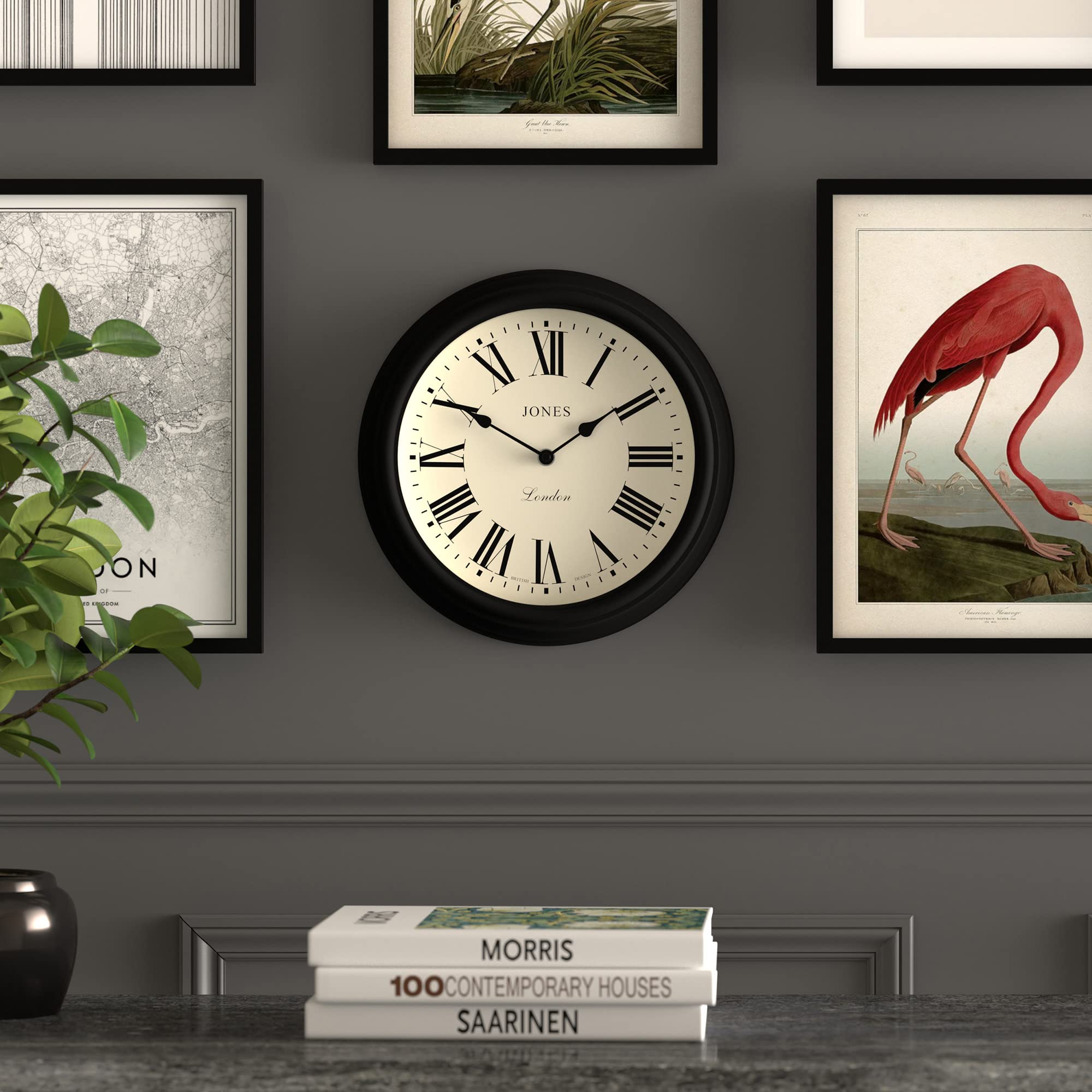 Jones Clocks Venetian Wall Clock | 30cm Black Roman Numeral Design