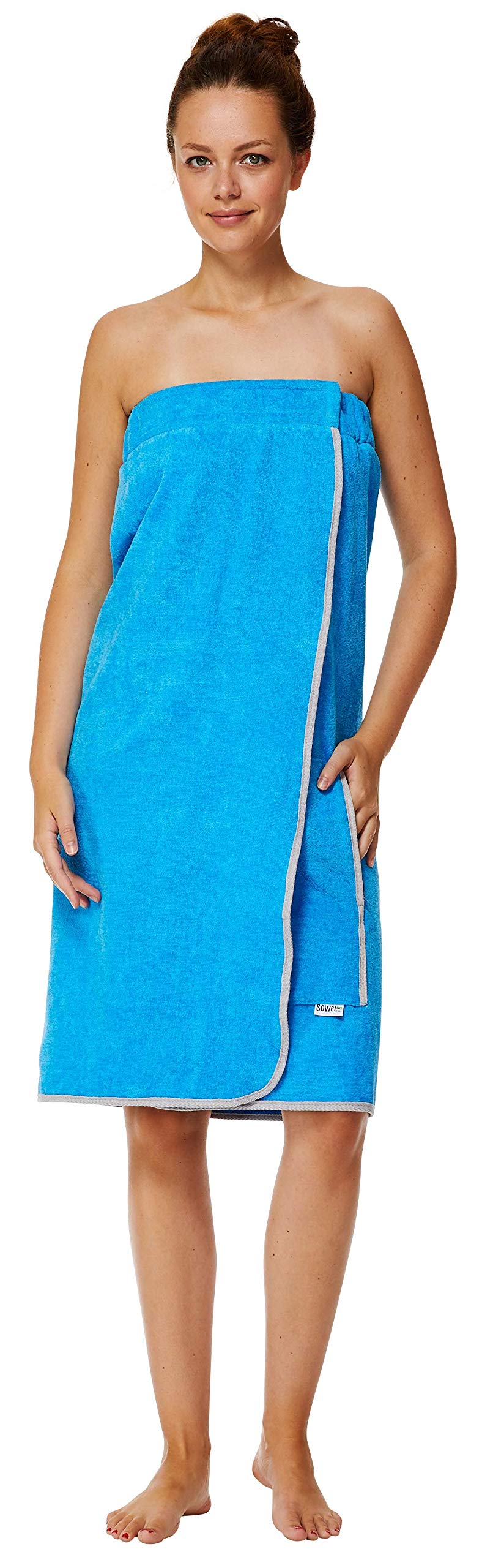 Sowel Women's Organic Cotton Towel Wrap – Sauna Kilt & Sarong, Blue/Grey