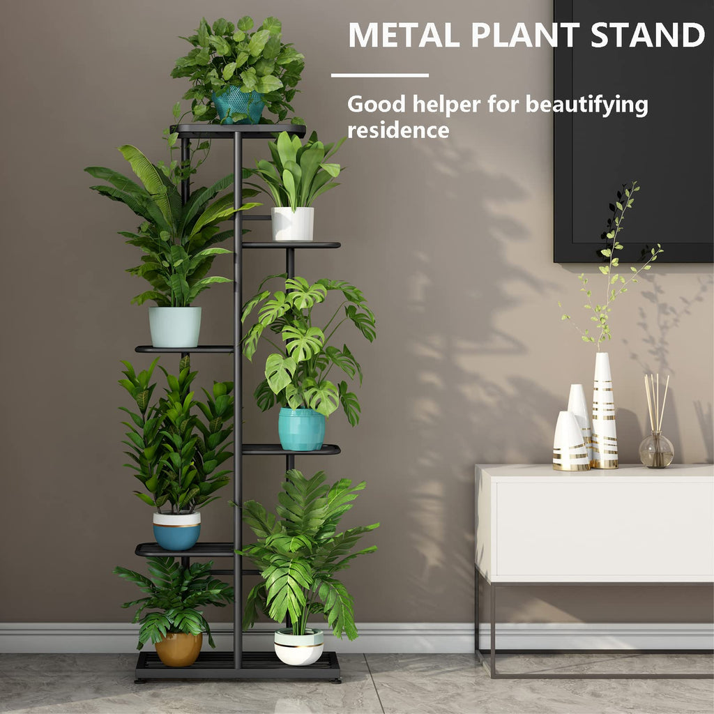 LINZINAR 6-Tier Metal Plant Stand – 7 Potted Vertical Flower Shelf, Dark Grey