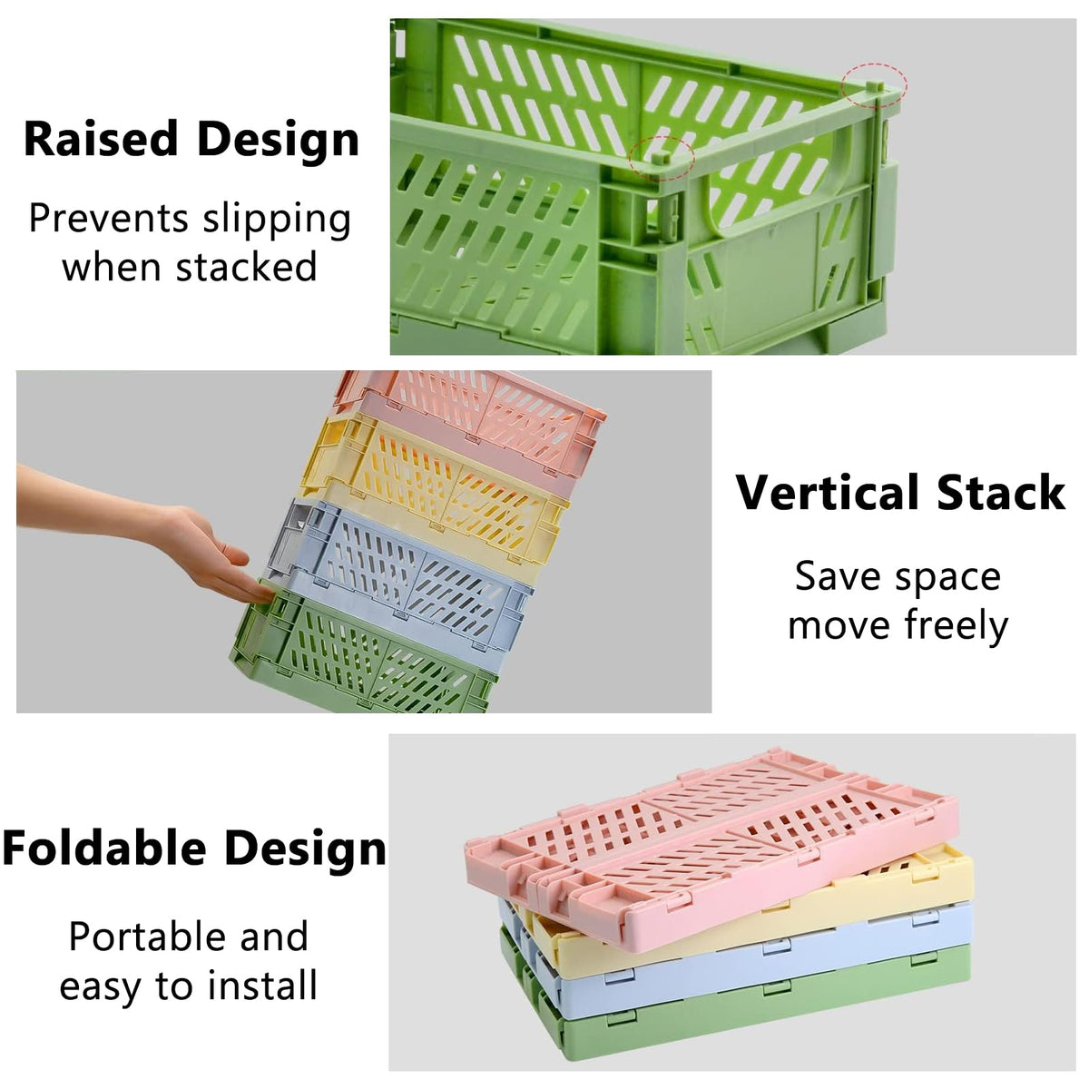 Wonninek 8Pcs Collapsible Storage Crates, 2 Sizes Storage Baskets - image 4