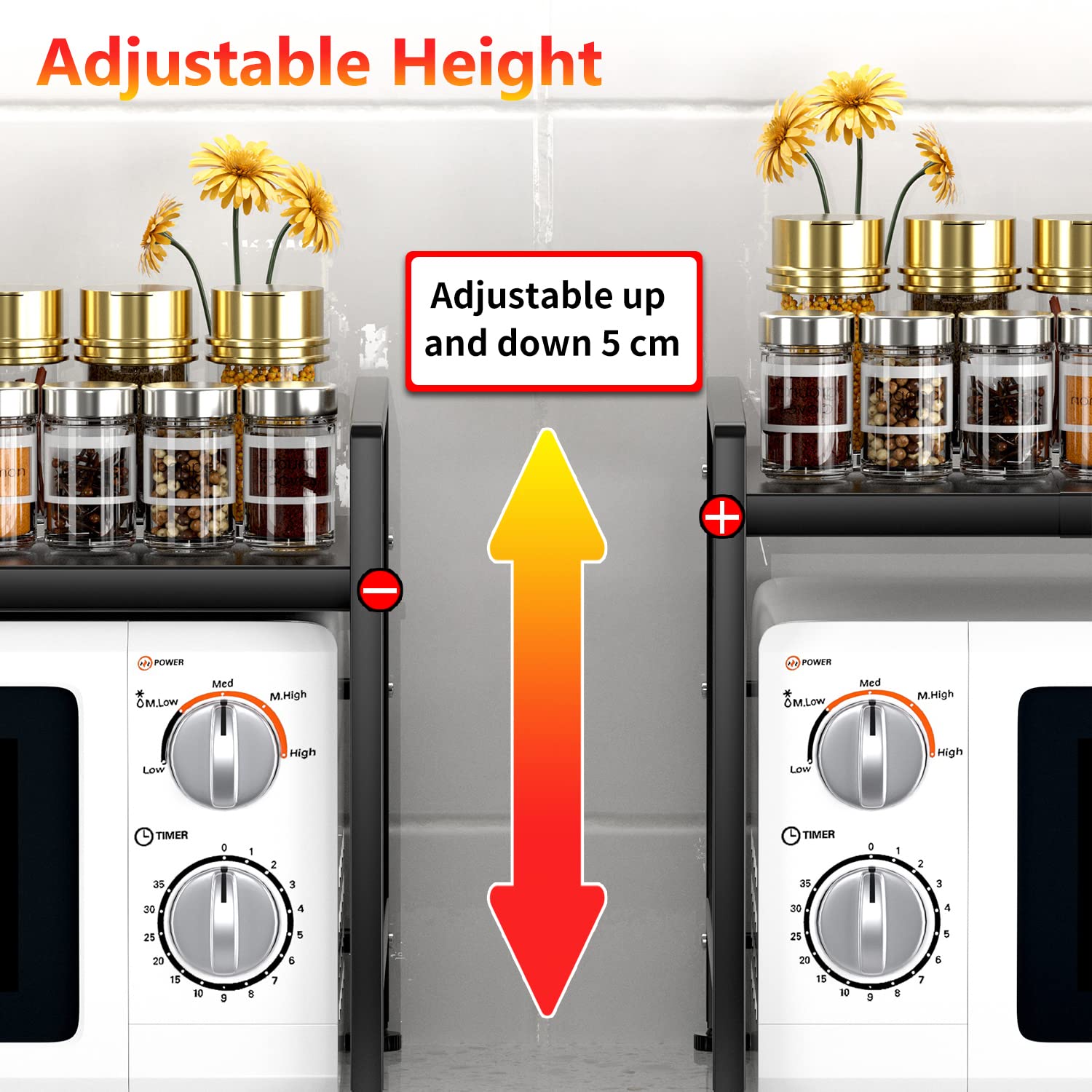 EKNITEY Extendable Microwave Oven Rack | 2-Tier Adjustable Kitchen Shelf
