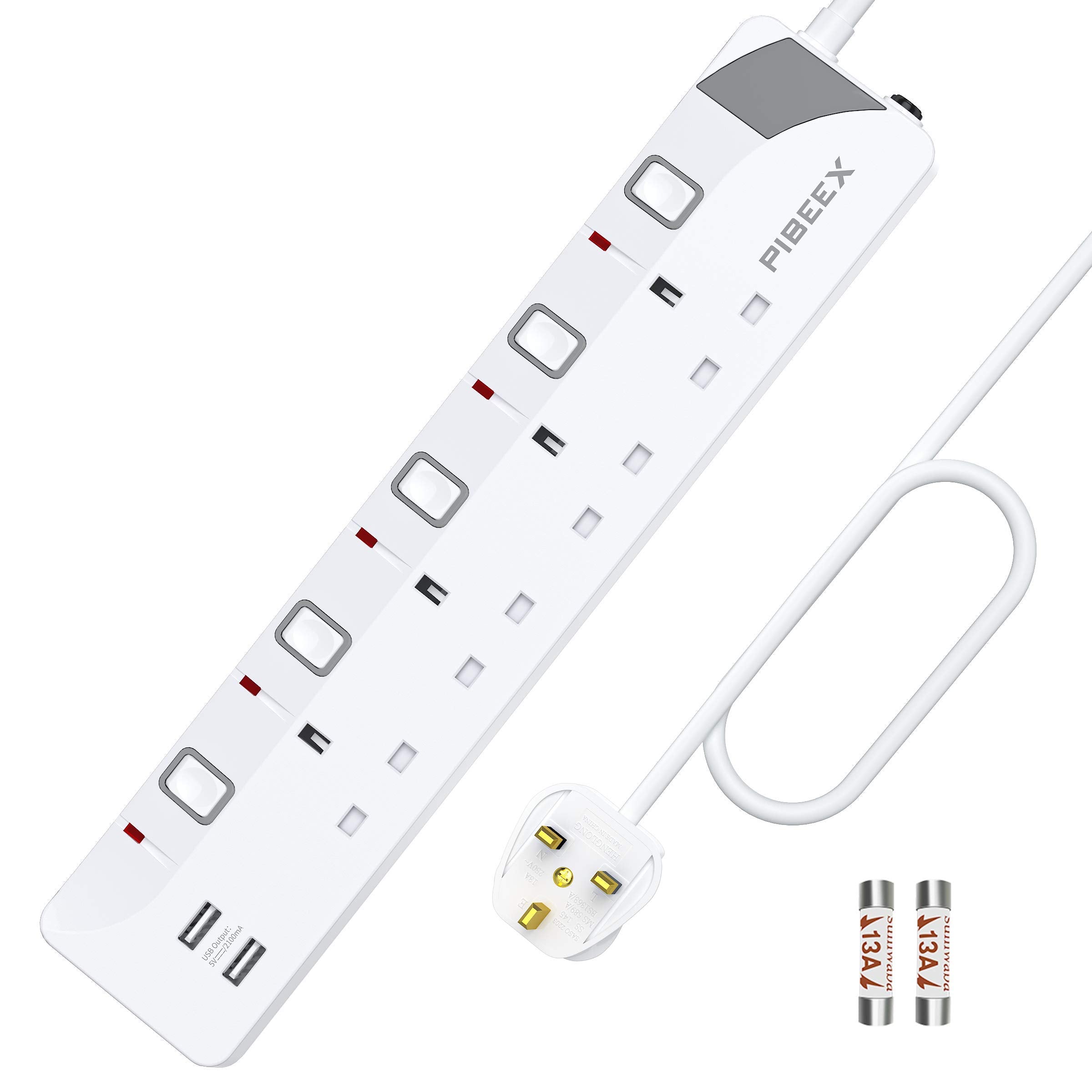 Jolof Store 4-Way Extension Lead with Individual Switches & 2 USB – 2M