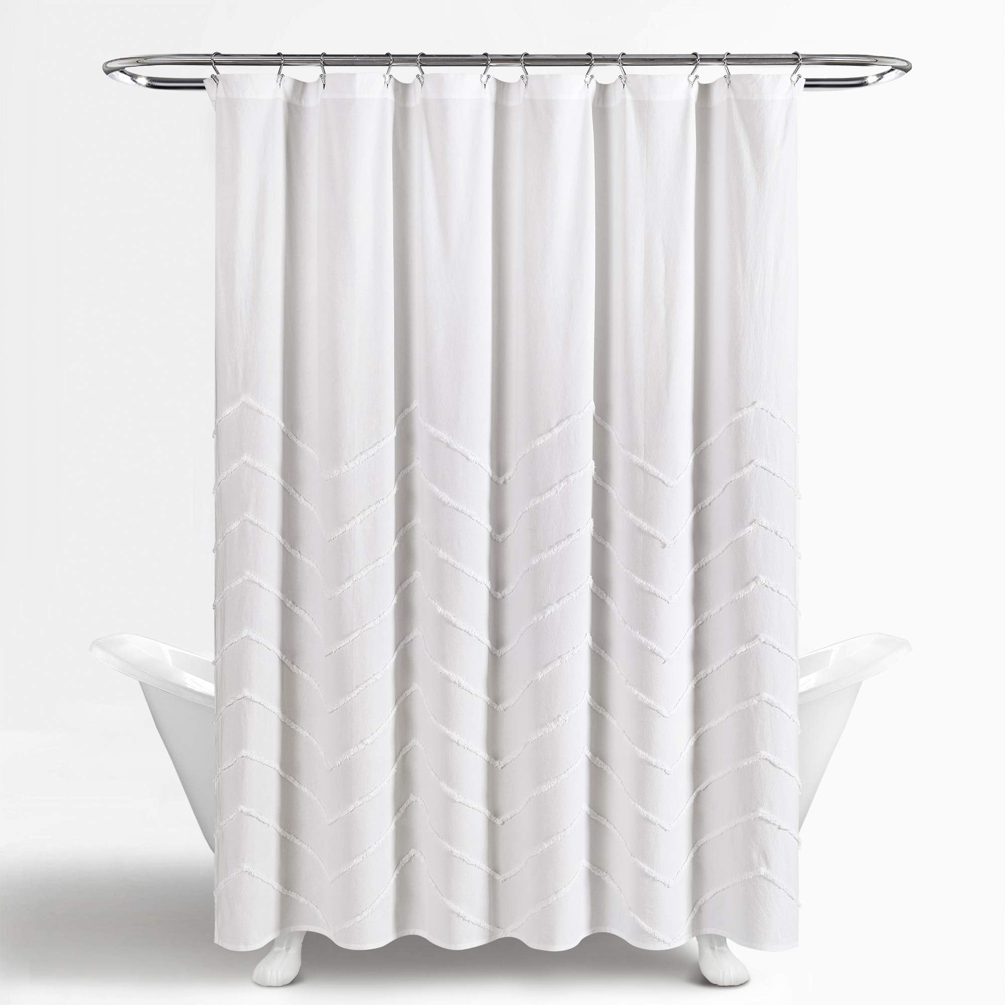 Lush Decor White Chenille Chevron Shower Curtain | 100% Cotton (72x72)