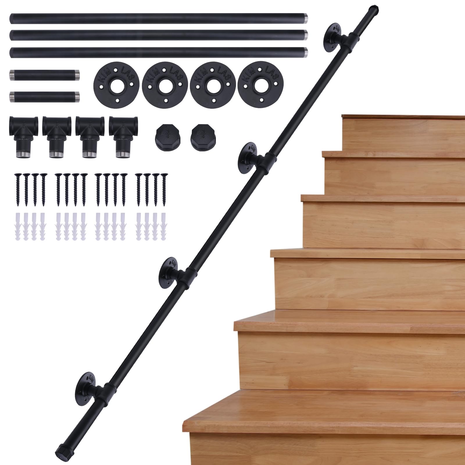 AMLOOPH 3m Black Banister Handrails | Wall Mounted Non-Slip Stair Rail