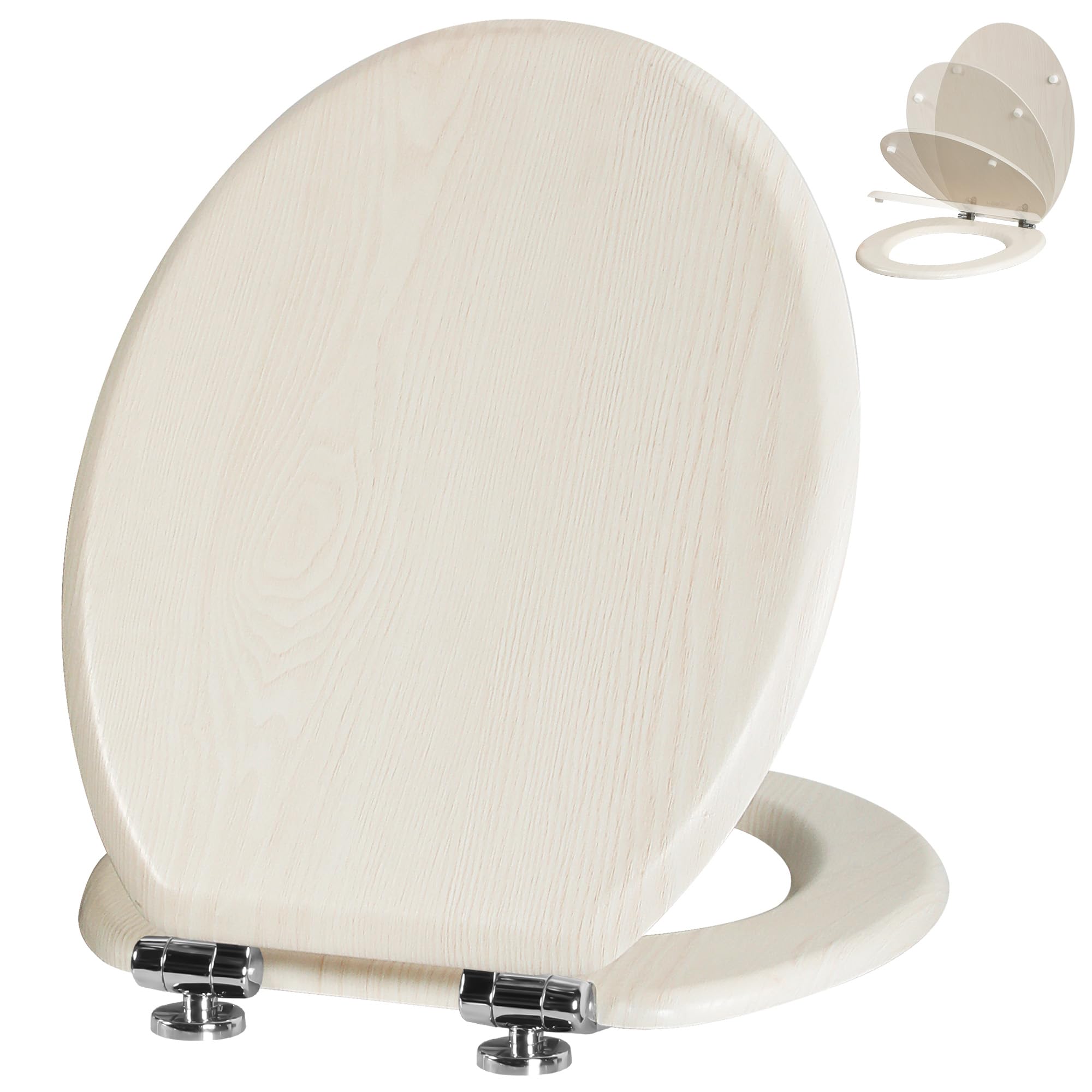 Angel Shield Wooden Toilet Seat – Soft Close Antibacterial Creamy White Oak