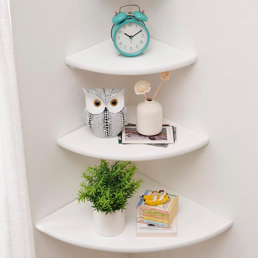 Gieanoo White Oak Floating Corner Shelves - Set of 3 Solid Wood Wall Mount