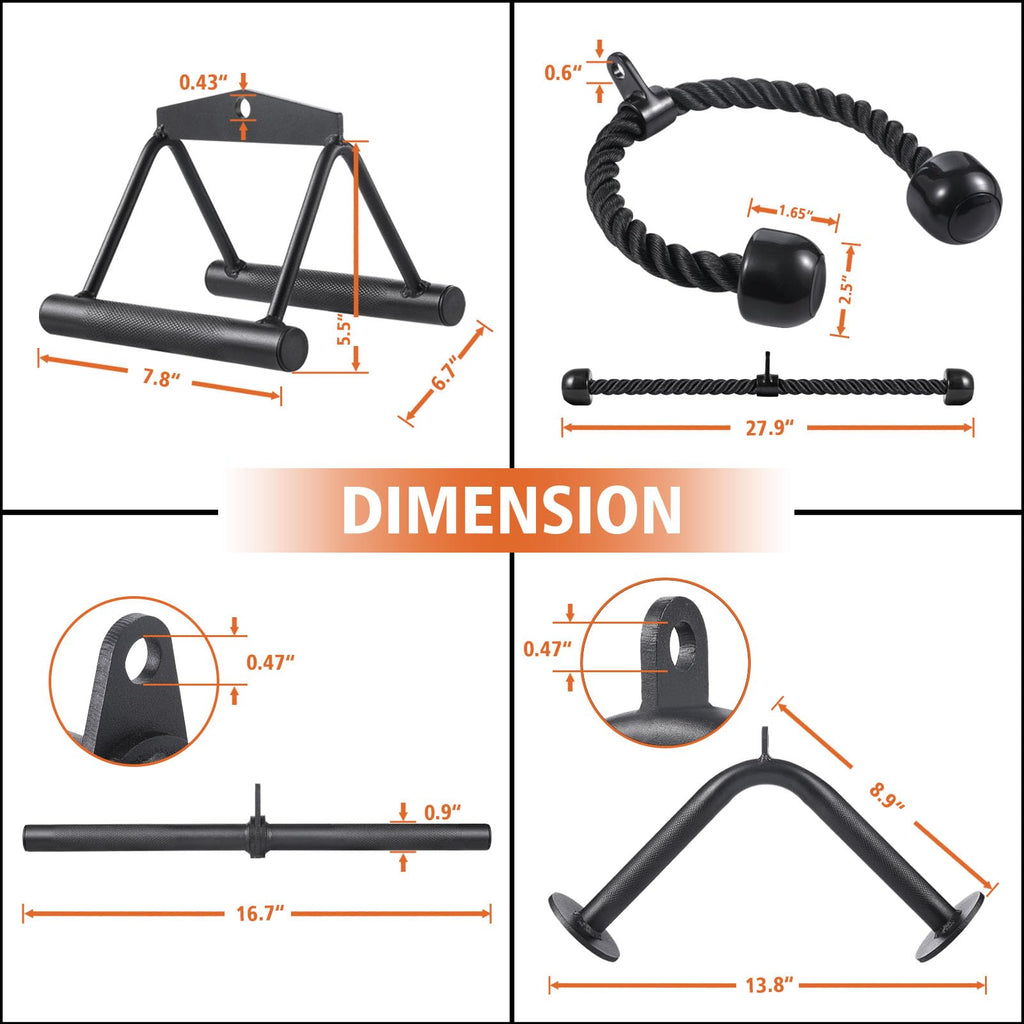 SERTT 4-Piece Cable Machine Attachment Set for Home Gym | Steel LAT Bar