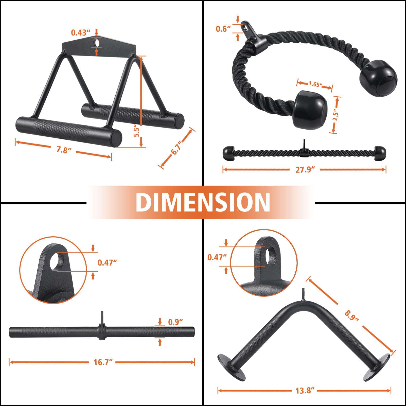 SERTT 4-Piece Cable Machine Attachment Set for Home Gym | Steel LAT Bar