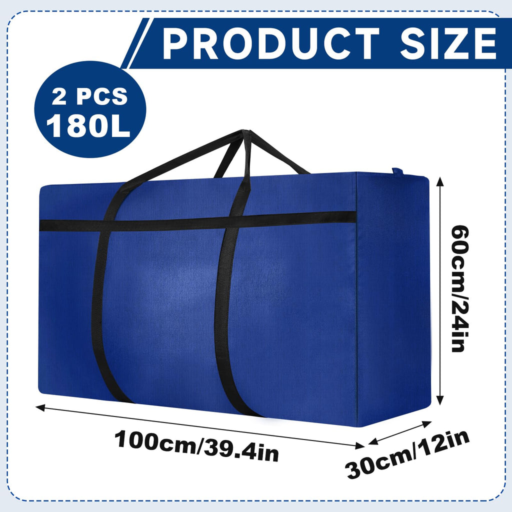 2 Pack 180L Jumbo Moving Bags, Storage Bags, Moving Box with Zip, Blue - image 2