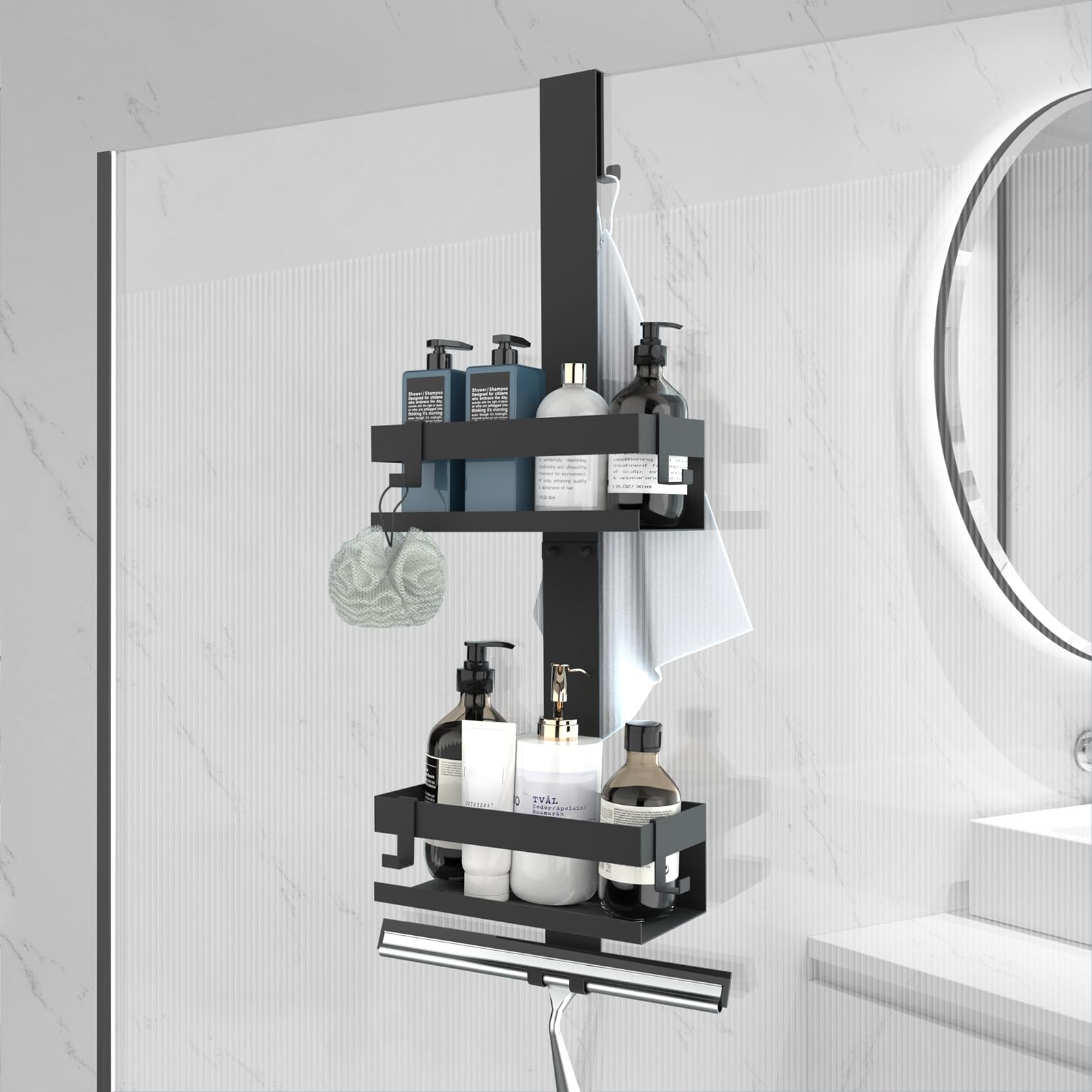 UUlioyer Over Door Shower Caddy – SUS304 Stainless Steel Shelf, Black