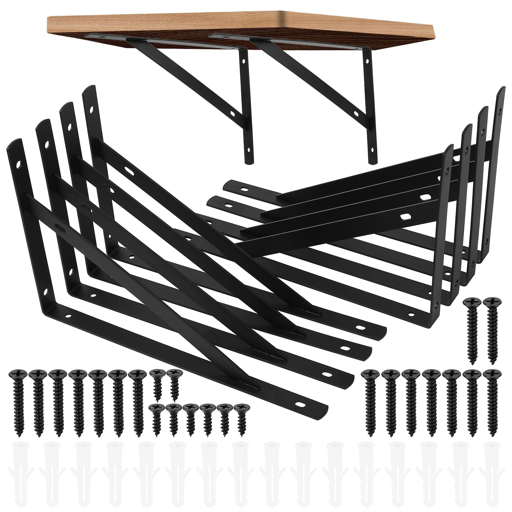 8-Pack Heavy Duty Iron Triangle Shelf Brackets - Black