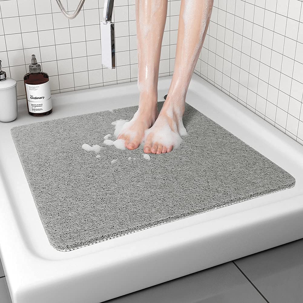 Jolof Store Non-Slip Loofah Corner Shower Mat | Anti-Mould 53x53cm White