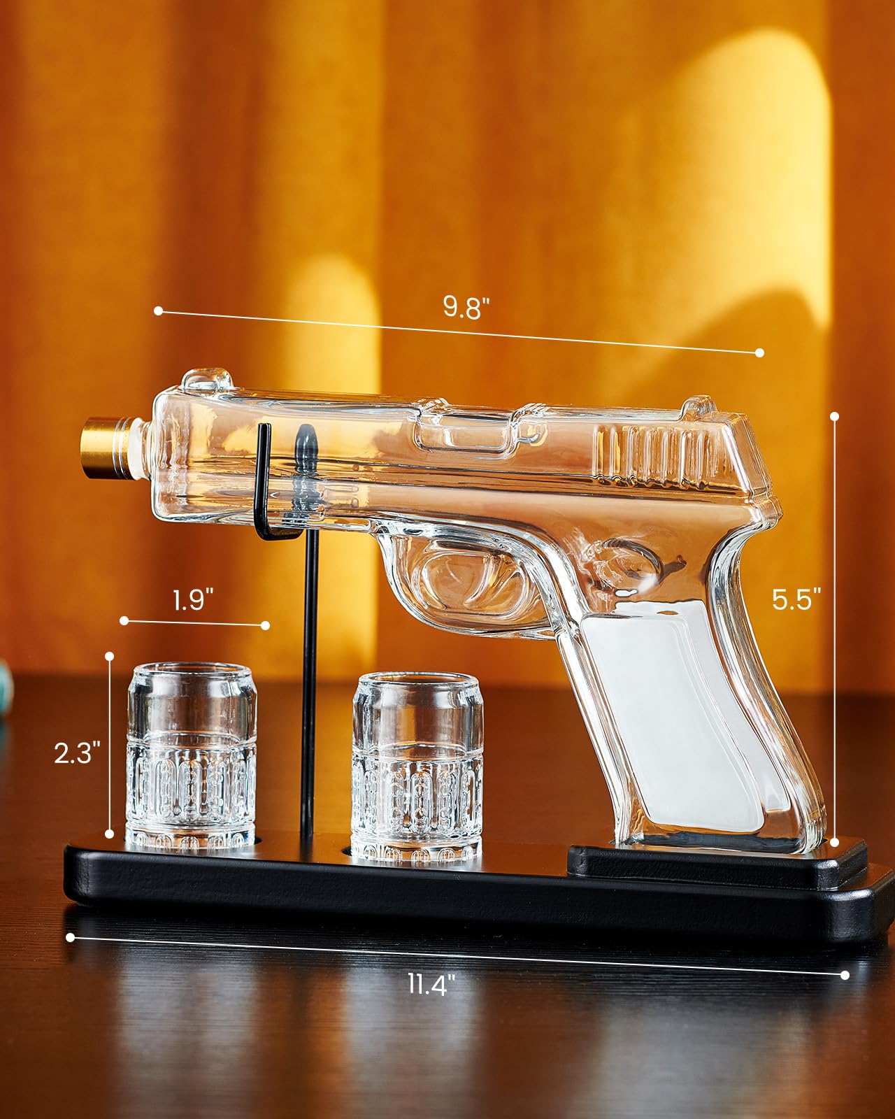 Kollea Gun Whiskey Decanter Set | 15oz Glass Dispenser with 2 Glasses