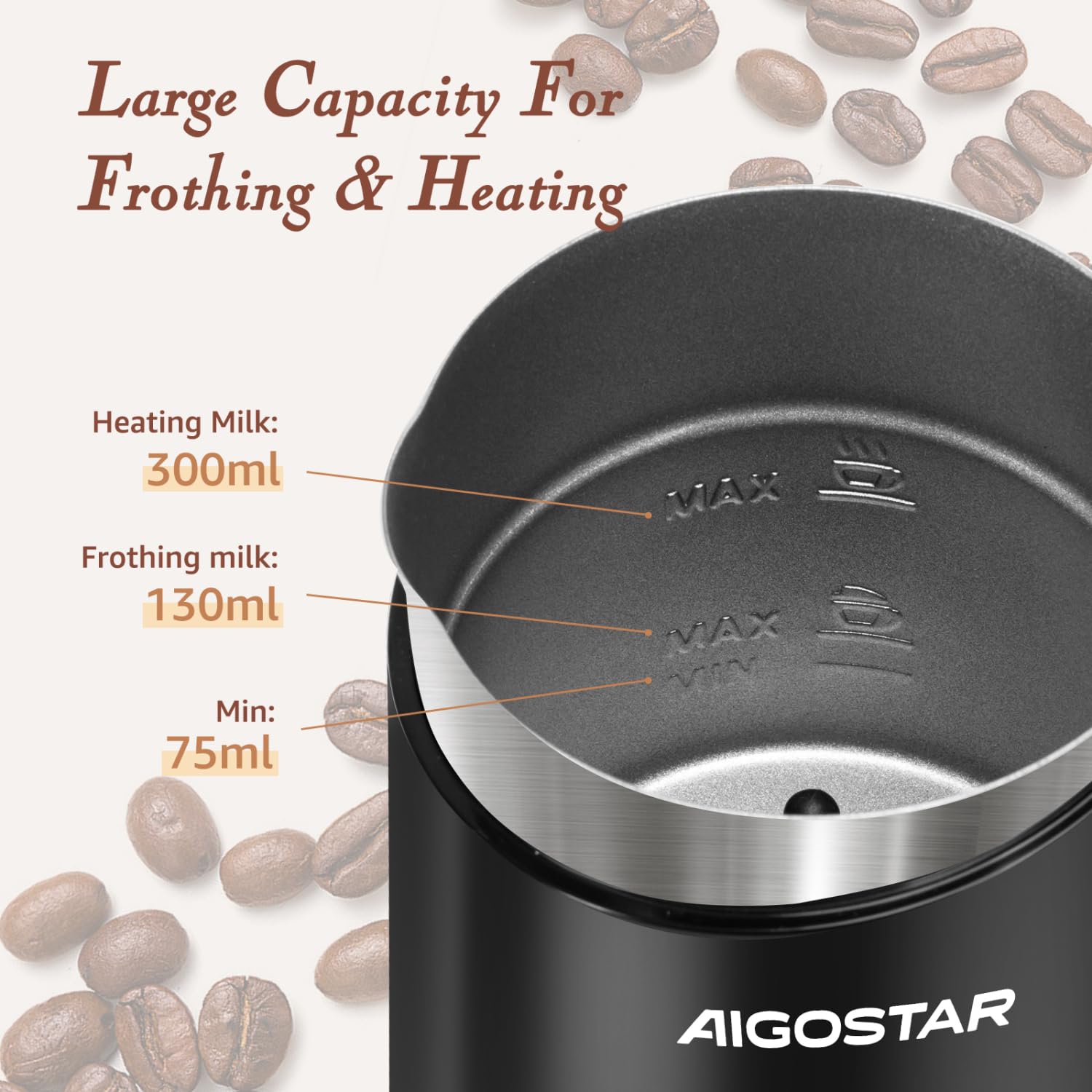 Aigostar 4-in-1 Electric Milk Frother and Warmer | 300ml Milk Steamer