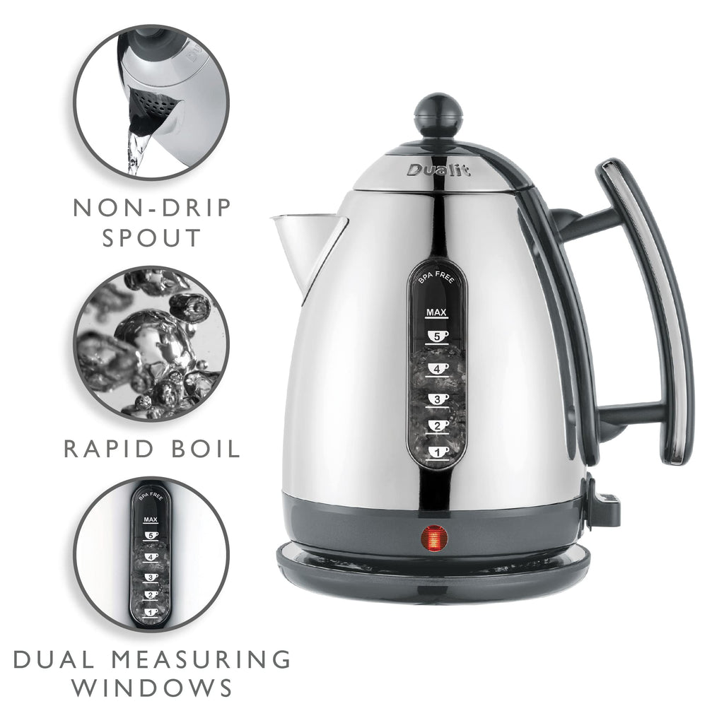 Dualit Lite 1.5L Jug Kettle – Fast Boil Stainless Steel – Polished Grey