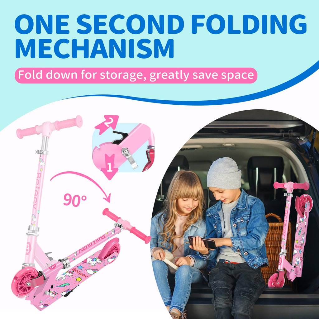 BELEEV V1 Kids Kick Scooter | Folding 2-Wheel Design with LED Light Up Wheels