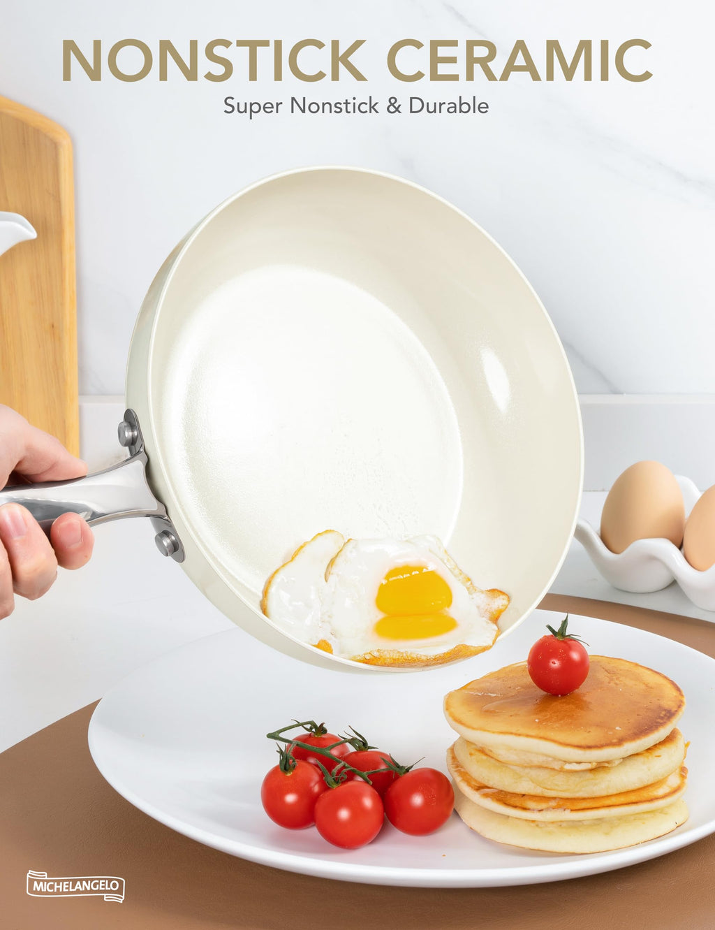 Michelangelo 30cm Ceramic Non-Stick Frying Pan | Induction & Oven Safe
