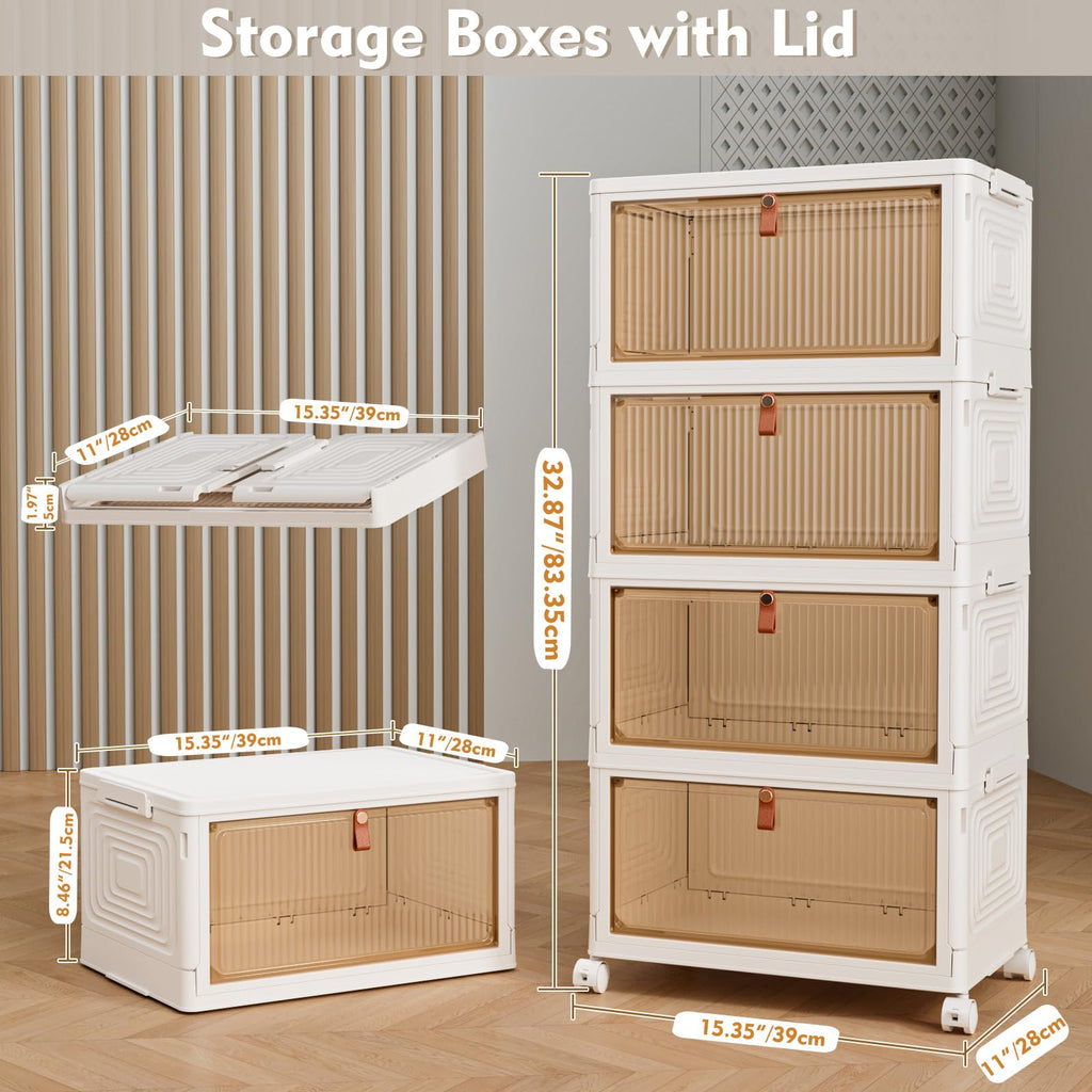 TidyTrove 4-Tier Stackable Plastic Storage Bins with Wheels | 92L