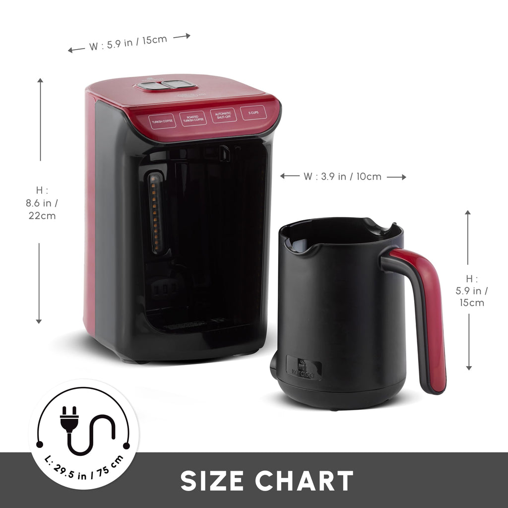 Karaca Hatir Köz Turkish Coffee Machine - 5 Cup Automatic Maker, Red