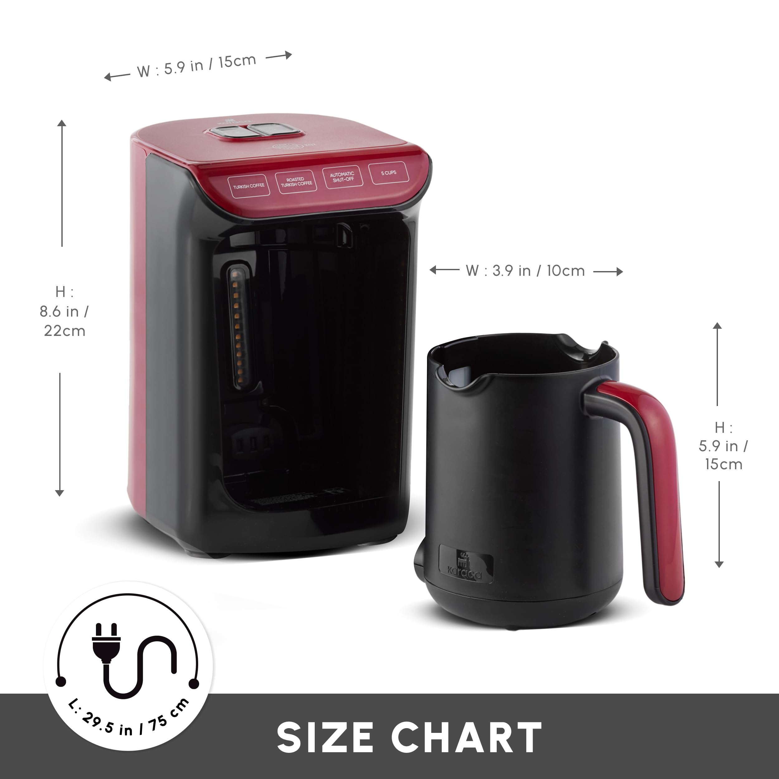 Karaca Hatir Köz Turkish Coffee Machine - 5 Cup Automatic Maker, Red
