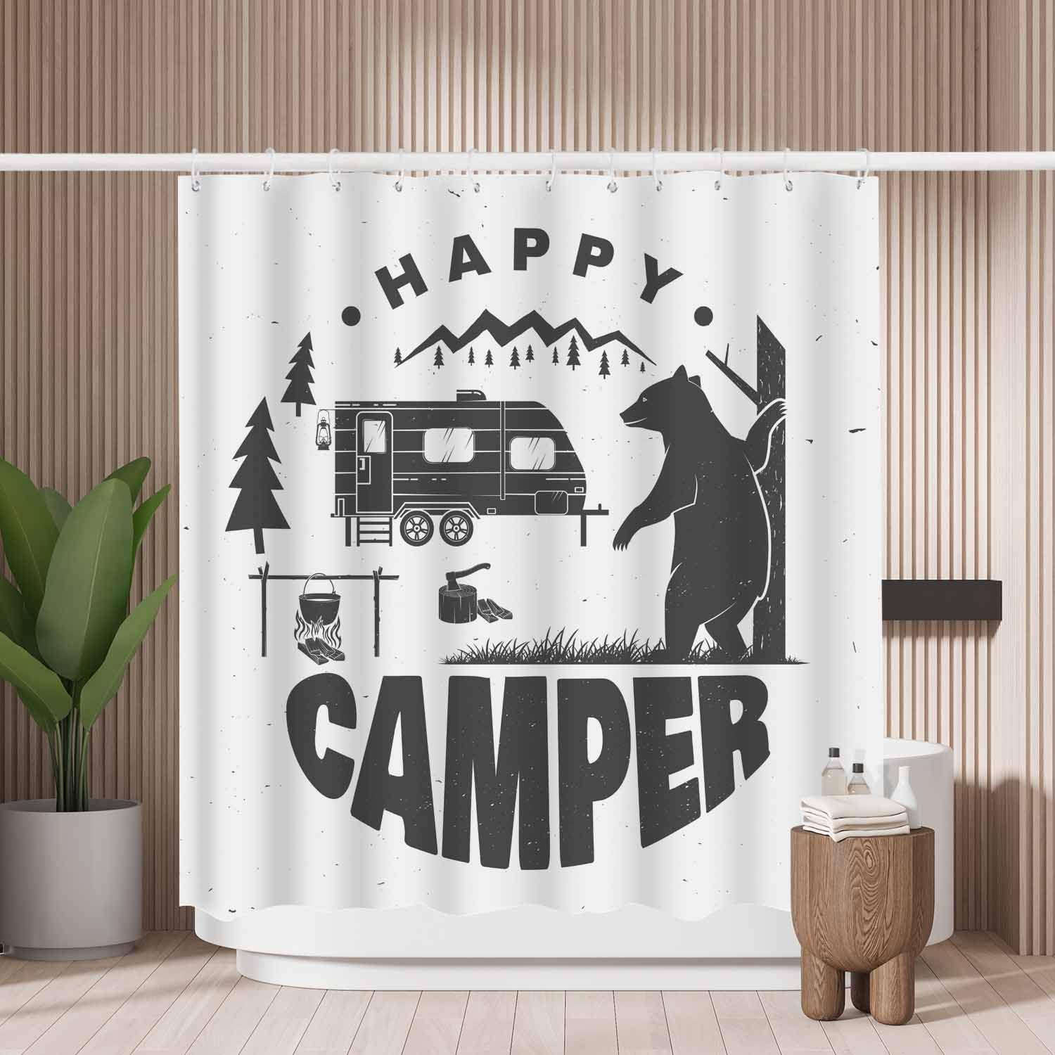 Woutay Camper Bear Shower Curtain | Mold Resistant Waterproof Polyester