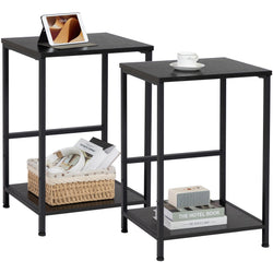 AMHANCIBLE Side Tables Set of 2 | 2-Tier Industrial End Tables for Small Spaces