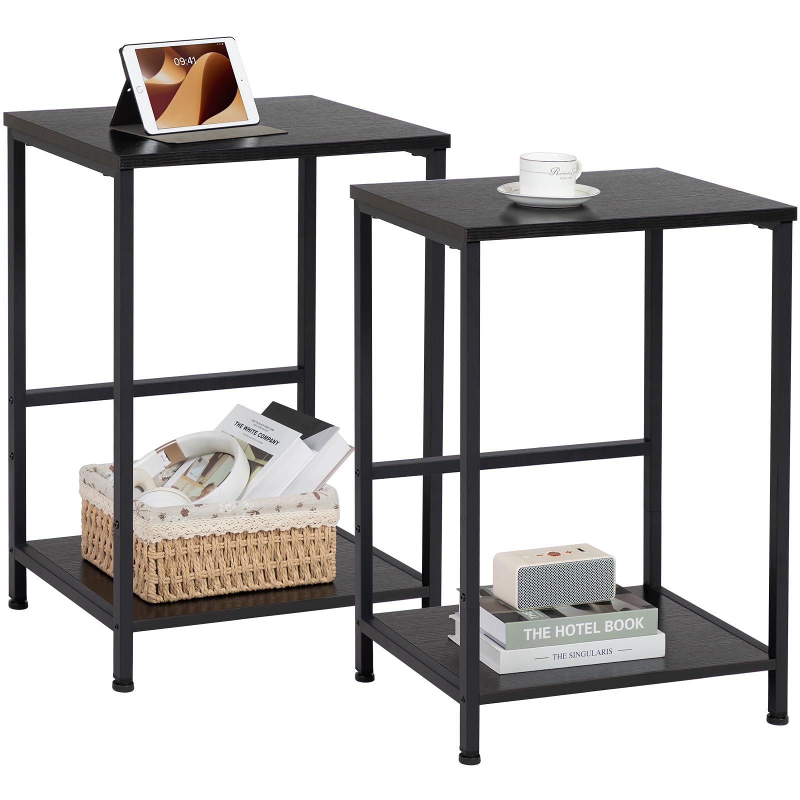 AMHANCIBLE Side Tables Set of 2 | 2-Tier Industrial End Tables for Small Spaces
