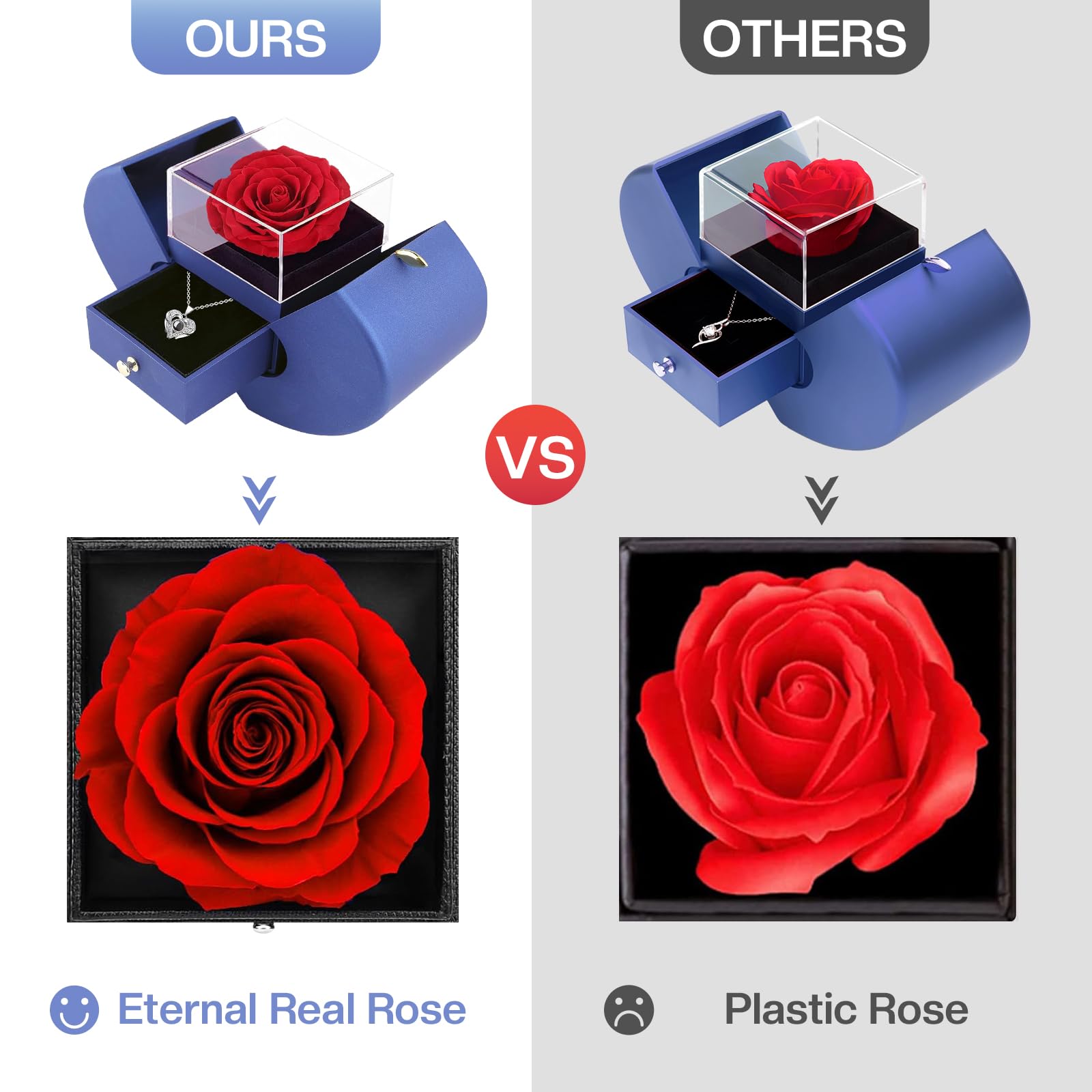 Firestyle Preserved Real Rose Gift Box with 100 Languages Love Necklace