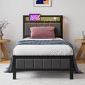 BORPHOM Single Bed Frame with LED Storage Headboard and Charging Station