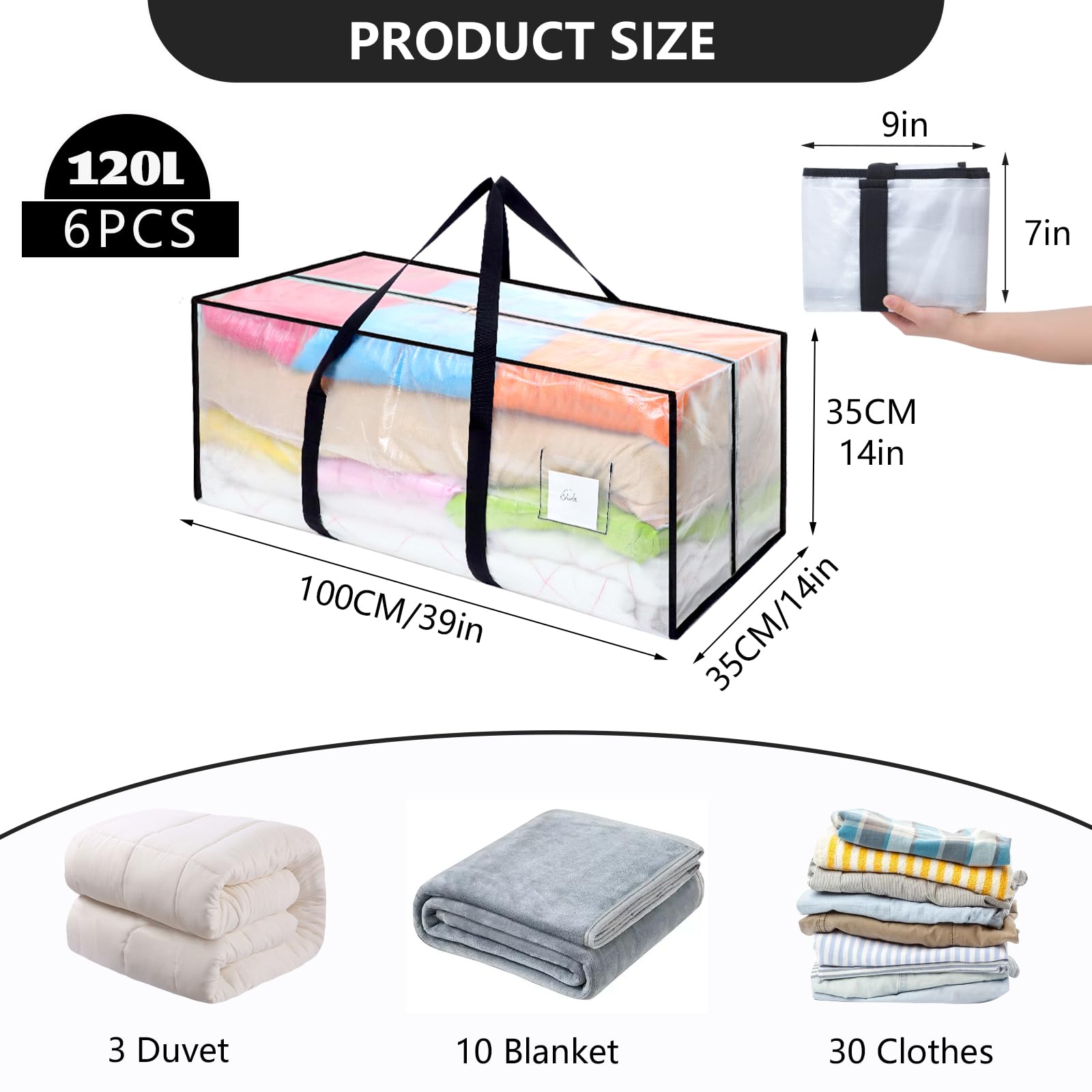 Dntorx 6-Pack 120L Heavy Duty Moving Bags | Clear Waterproof Storage Totes