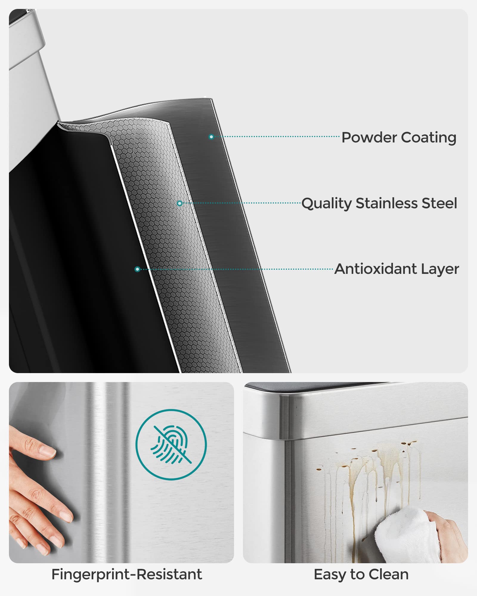 SONGMICS 60L Stainless Steel Kitchen Bin – Dual 30L Recycling Pedal Bin