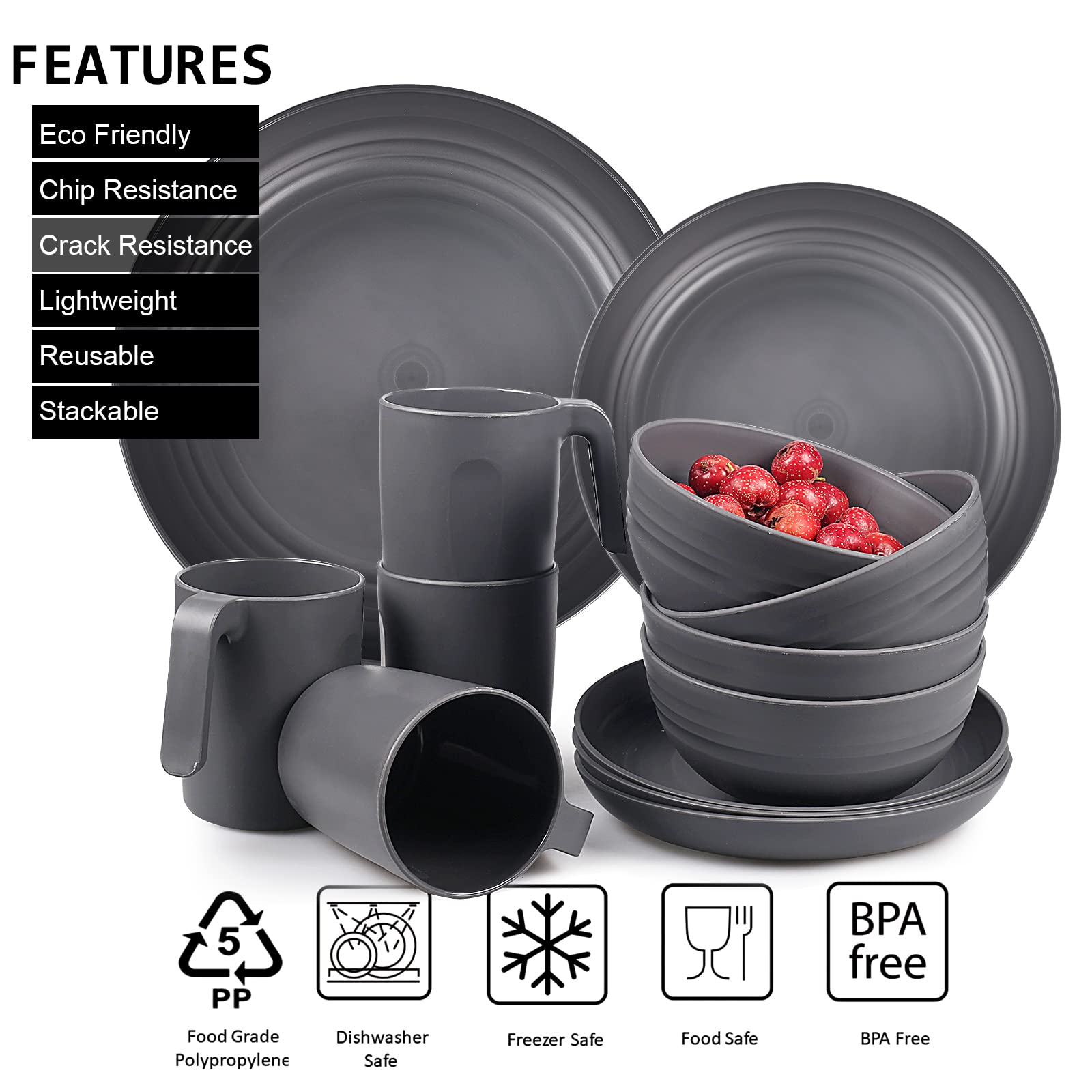 Jolof Store 36pc Unbreakable Dinnerware Set – Microwave Safe Camping Plates