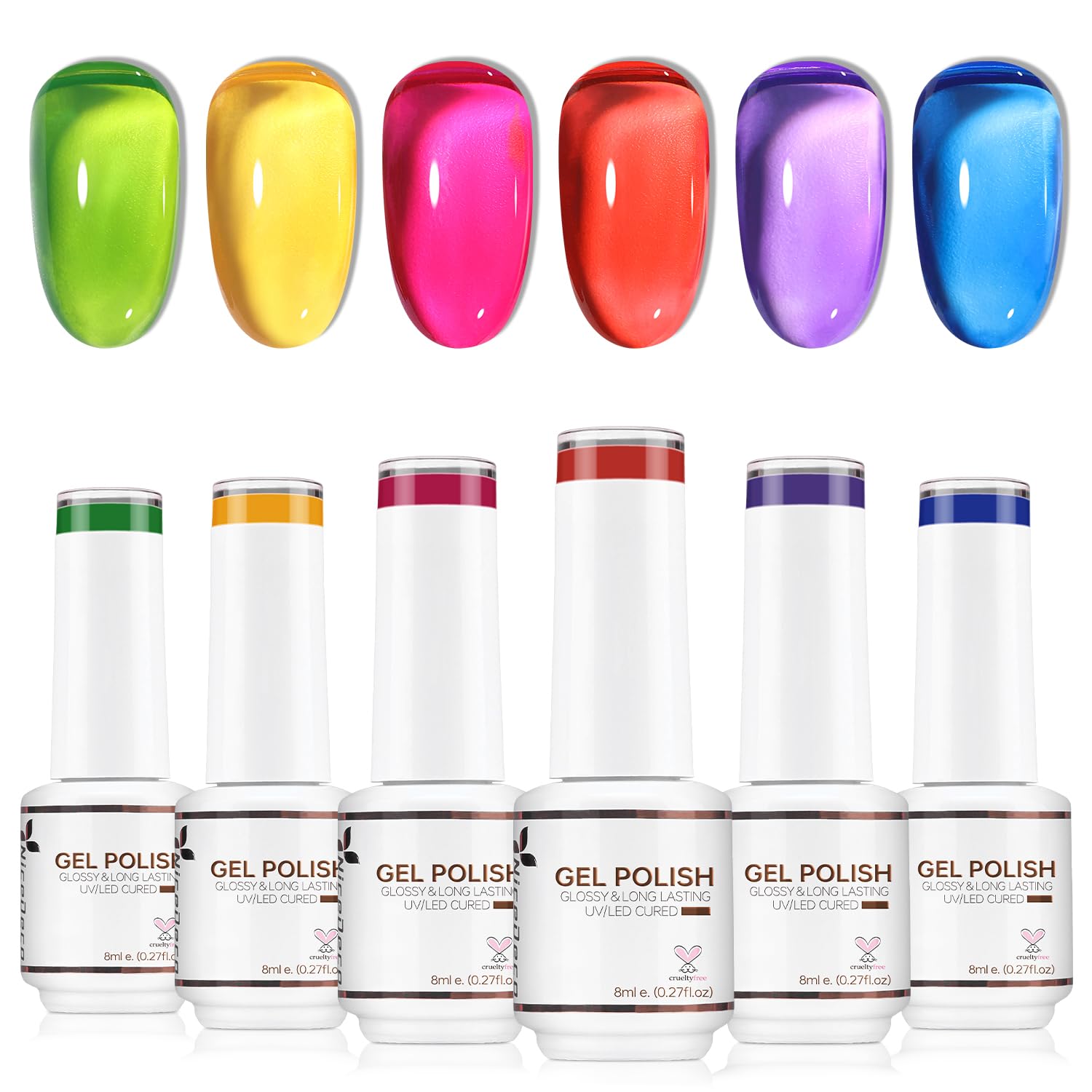 NICEDECO Neon Jelly Gel Nail Polish Set | 6pcs Long Lasting Vegan Kit
