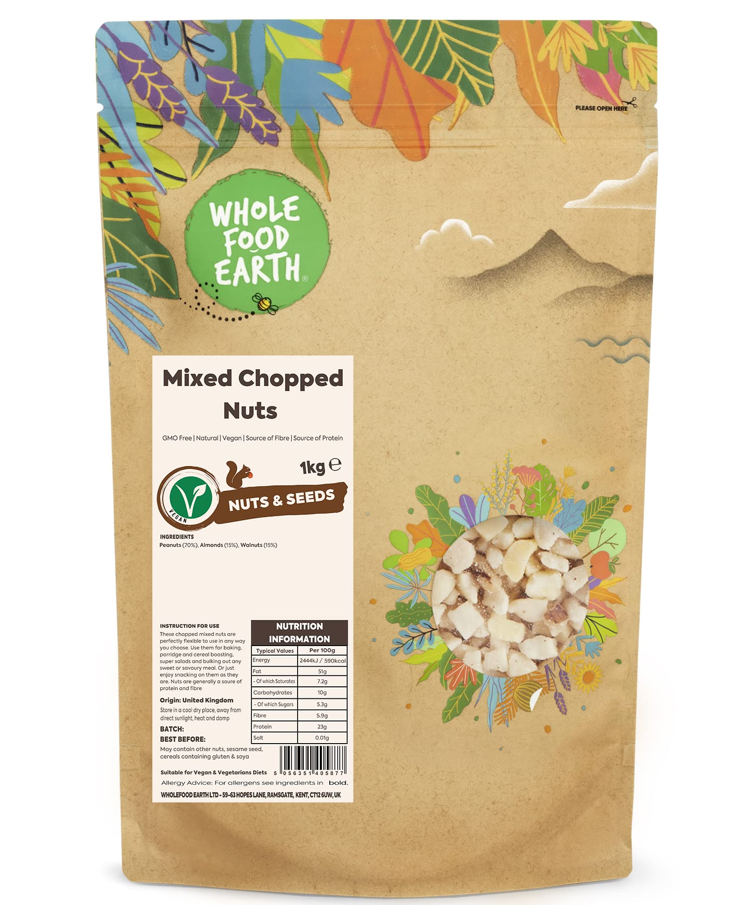 Wholefood Earth Mixed Chopped Nuts – 1kg Natural Vegan Protein Source
