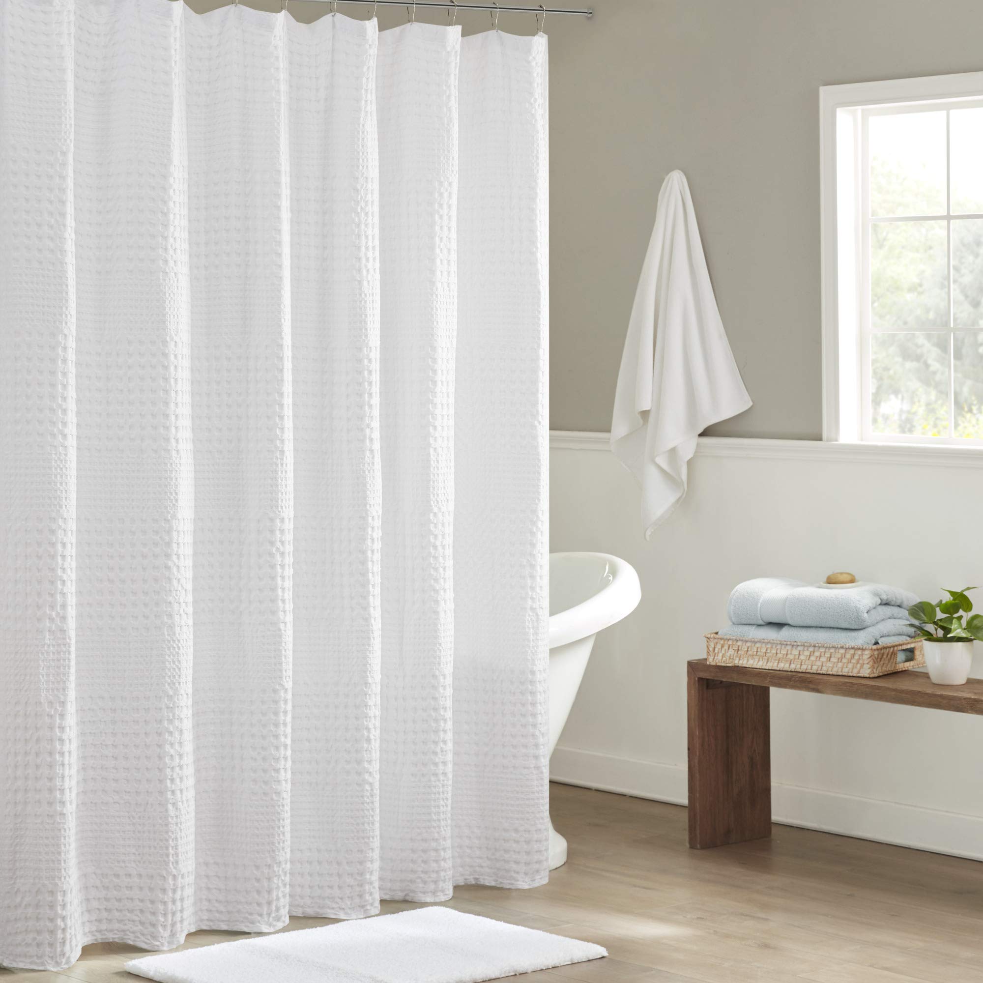 Madison Park Arlo Cotton Shower Curtain – Waffle Weave Hotel Quality