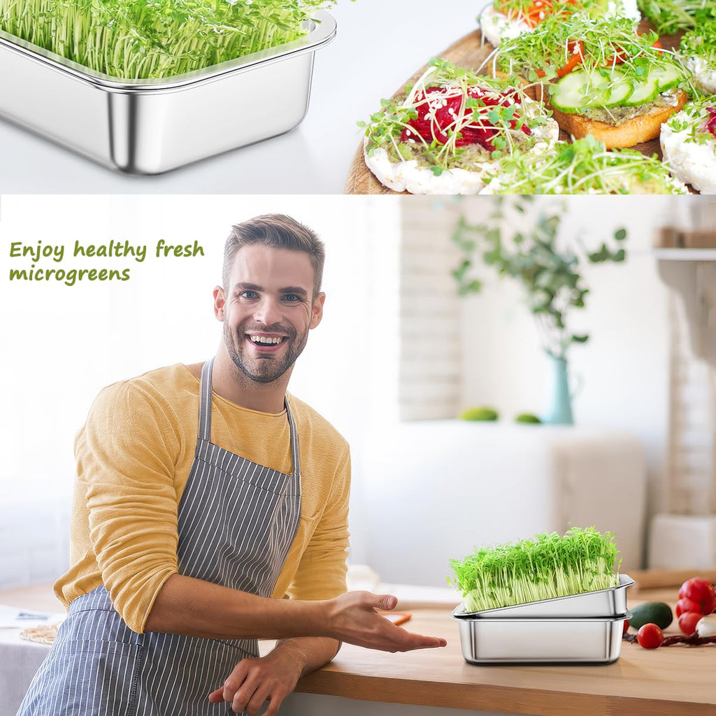 FANHAO 2-Pack Stainless Steel Sprouting Tray Kit for Wheatgrass