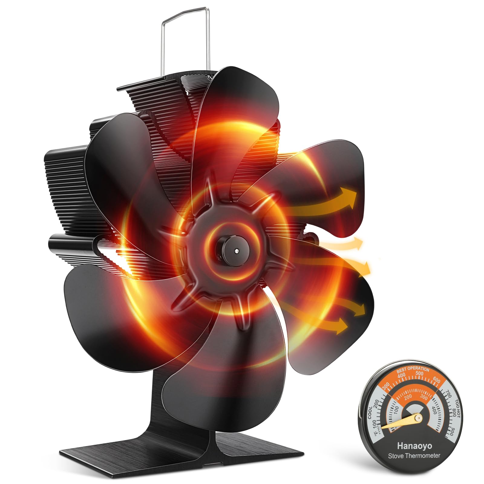 Hanaoyo 6-Blade Heat Powered Stove Fan | Silent Log Burner Accessory