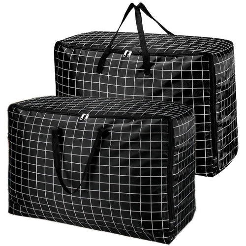 Storage 2 Pcs Large bag 105L Wardrobe Heavy Duty Laundry Oxford Cloth Duvet King Size Moisture Proof Black White Plaid - image 1